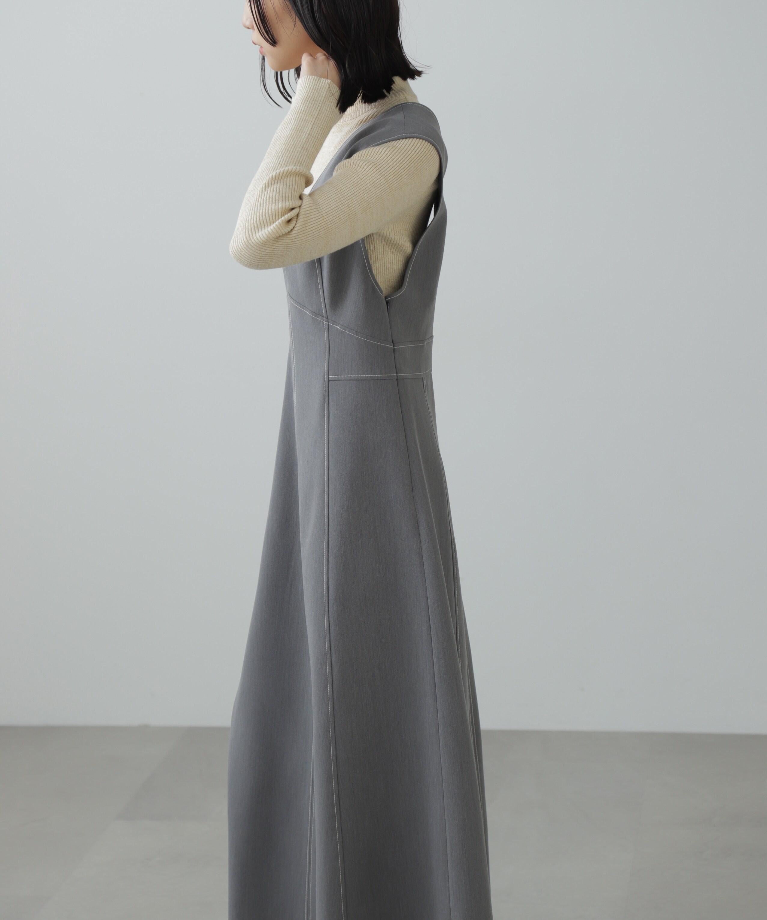 配色ステッチジャンスカ グレー