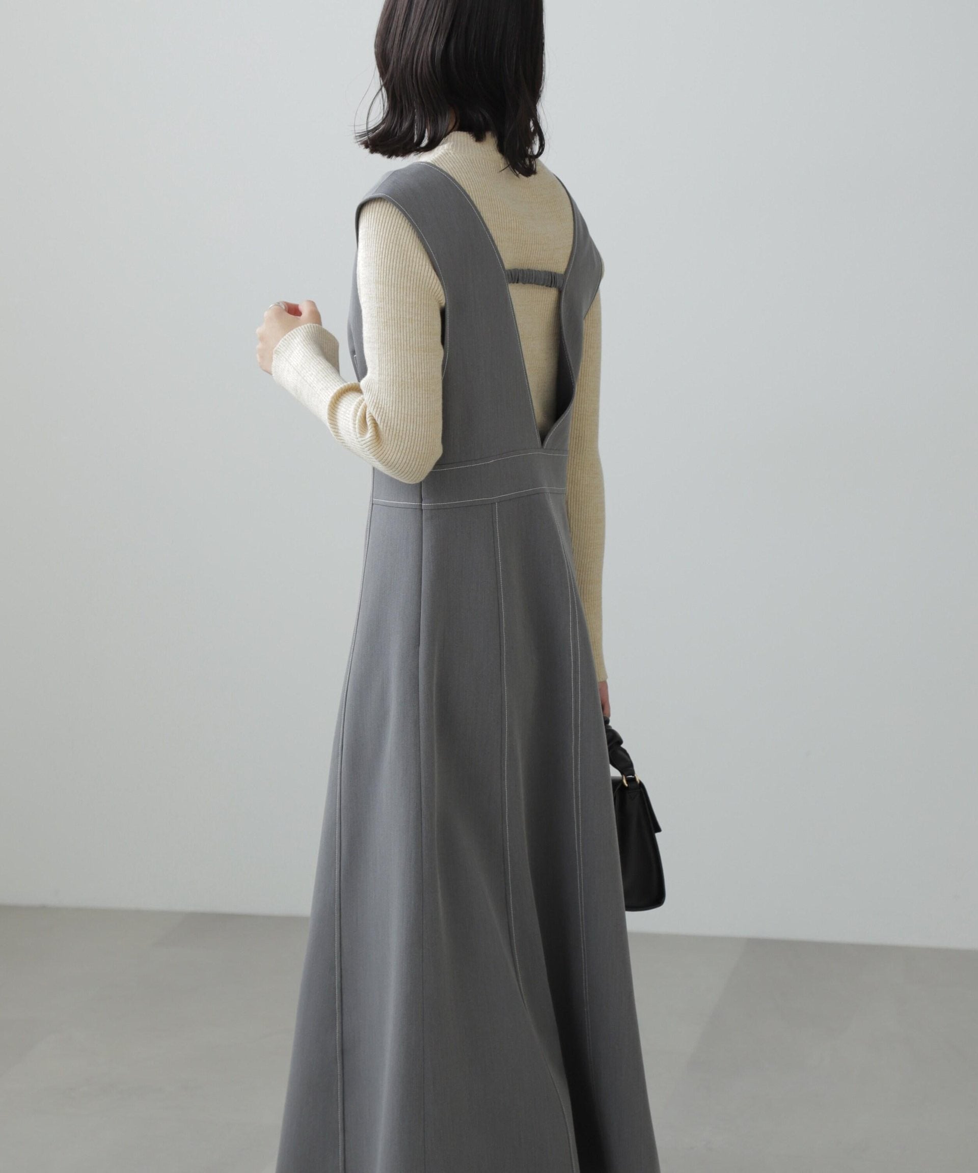 配色ステッチジャンスカ グレー