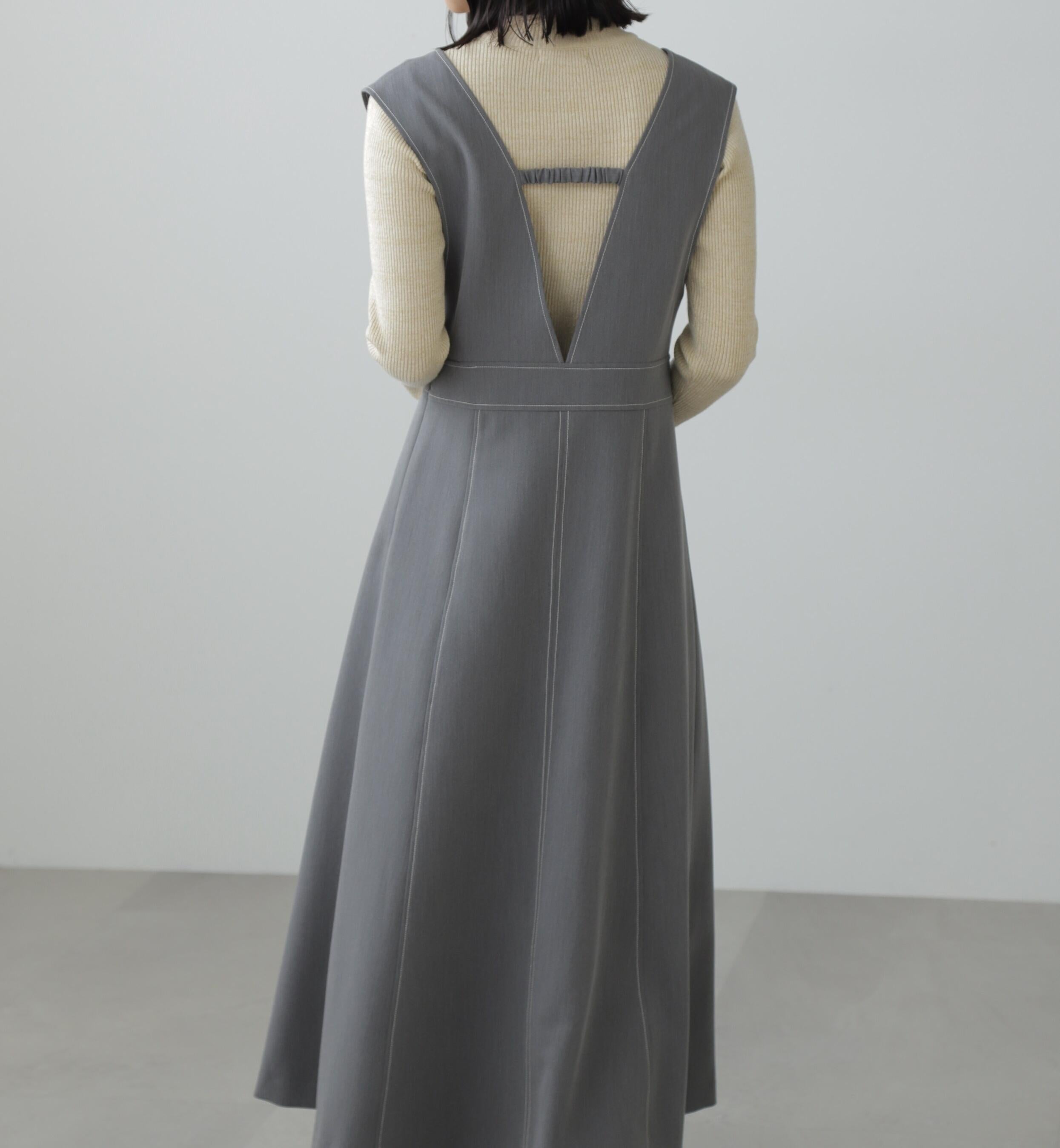 配色ステッチジャンスカ グレー