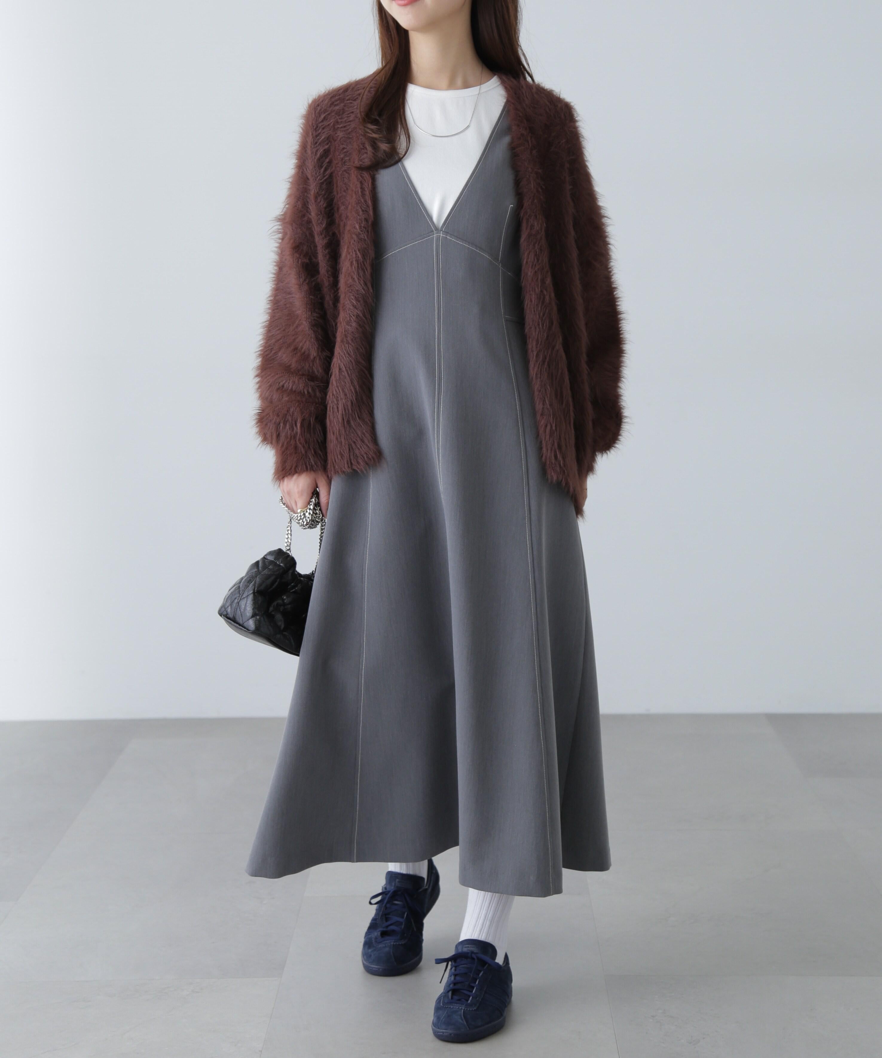 配色ステッチジャンスカ グレー