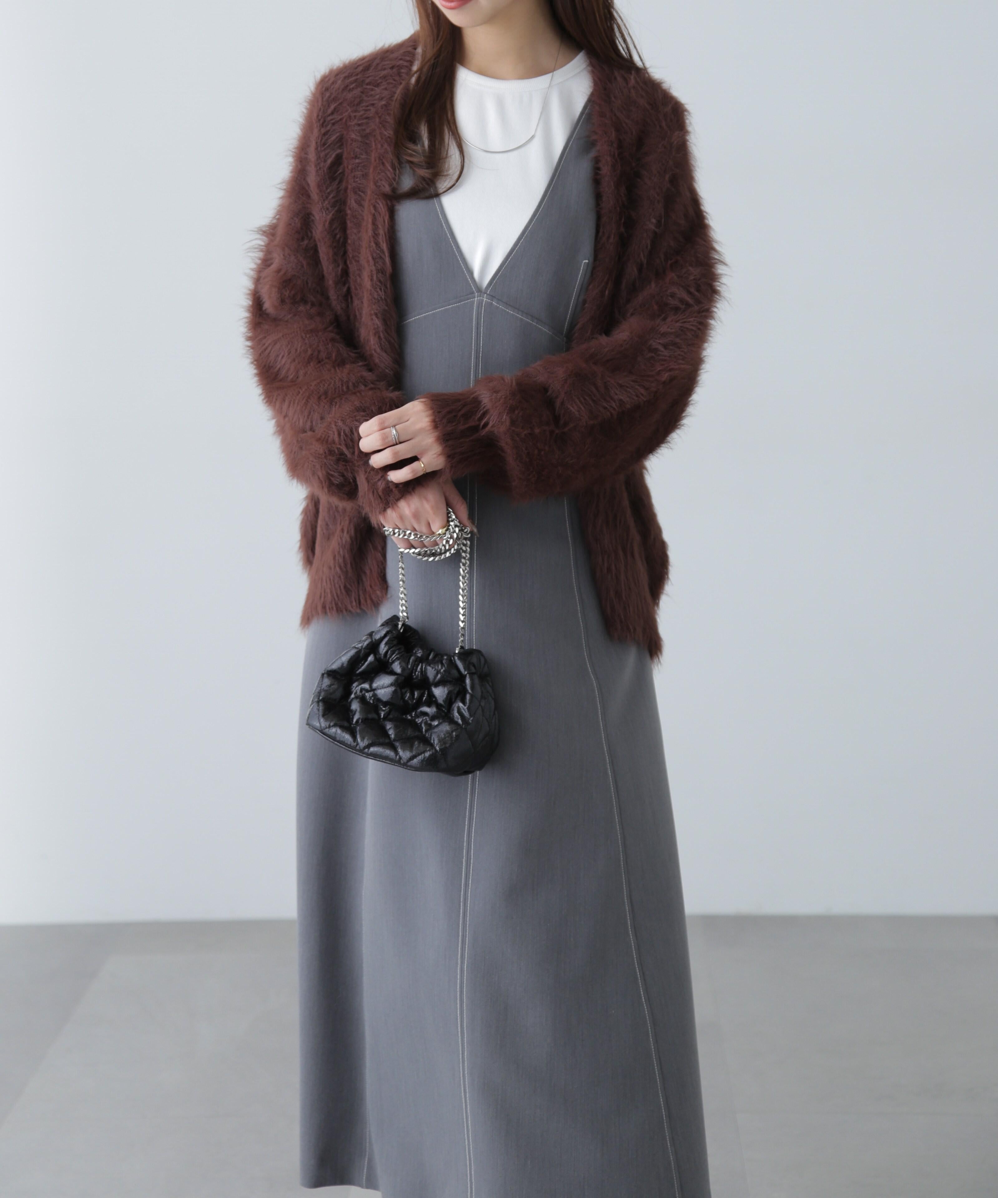 配色ステッチジャンスカ グレー