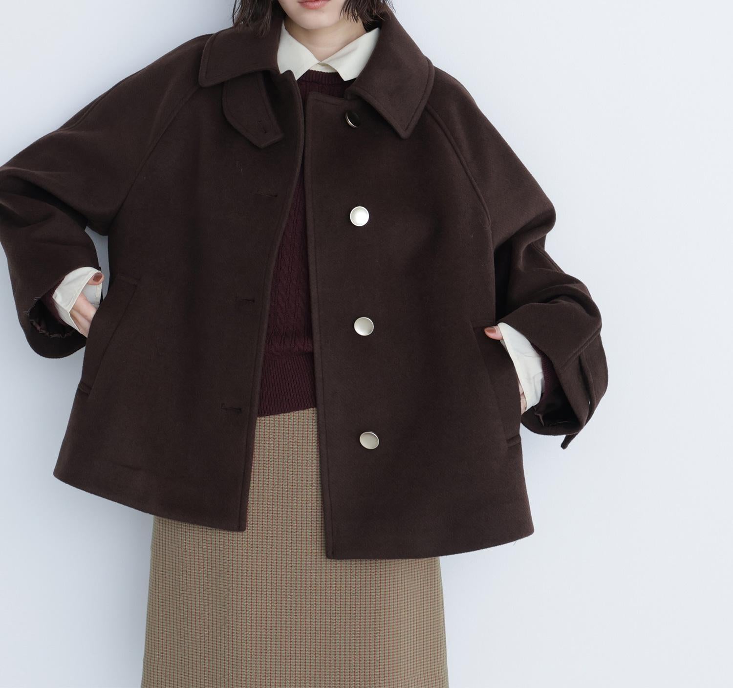 シャツカラードッキングケーブルニット ブラウン×イエロー2