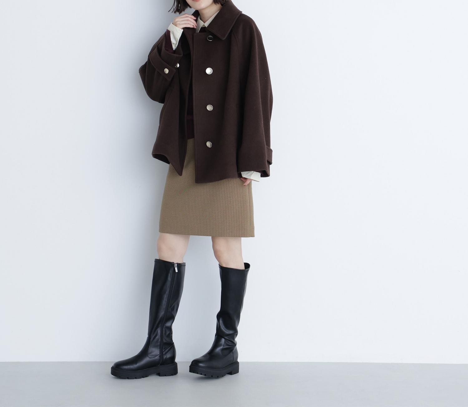 シャツカラードッキングケーブルニット ブラウン×イエロー2