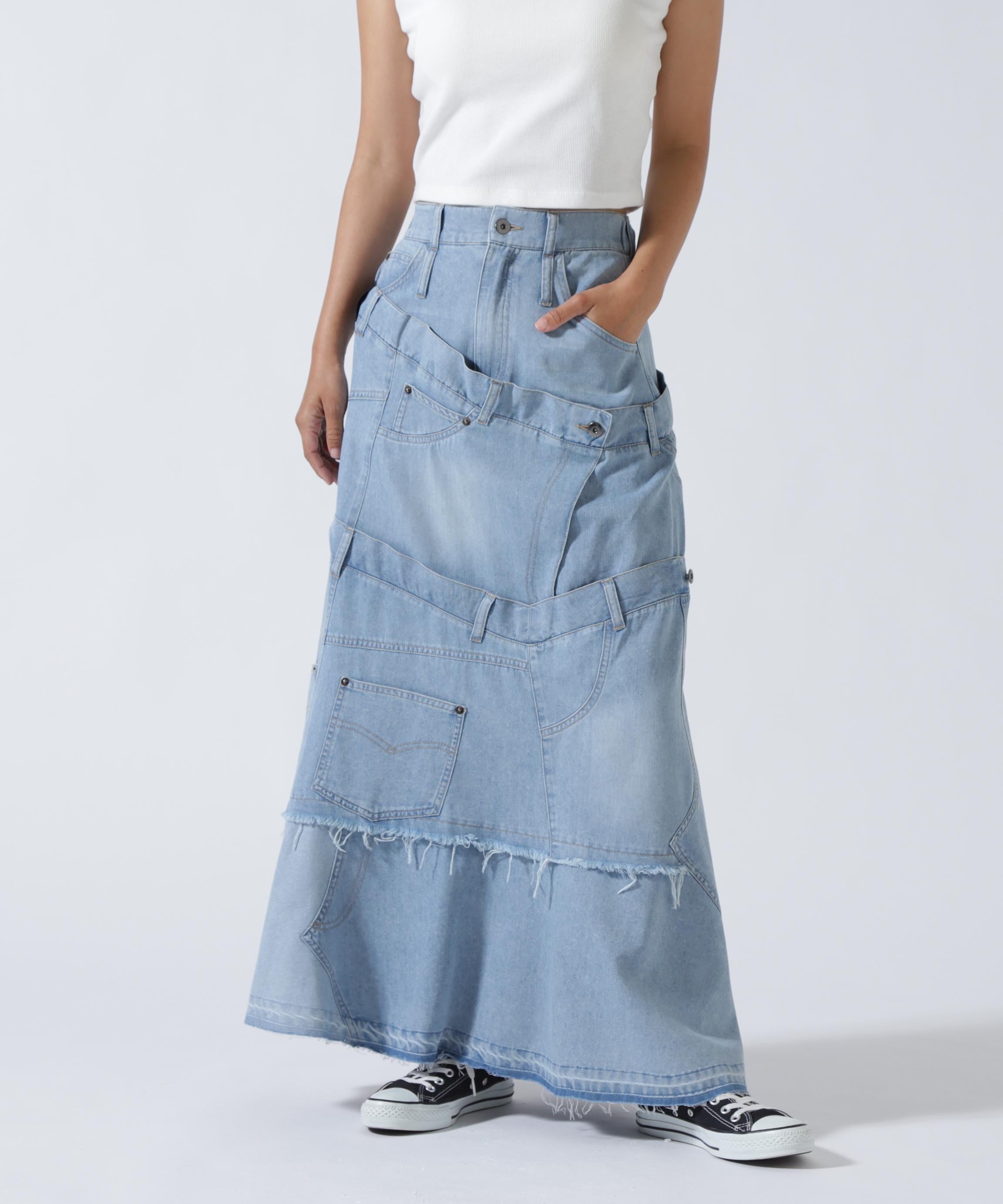 AULA AILA/アウラアイラ/別注デニムリメイクスカート ブルー