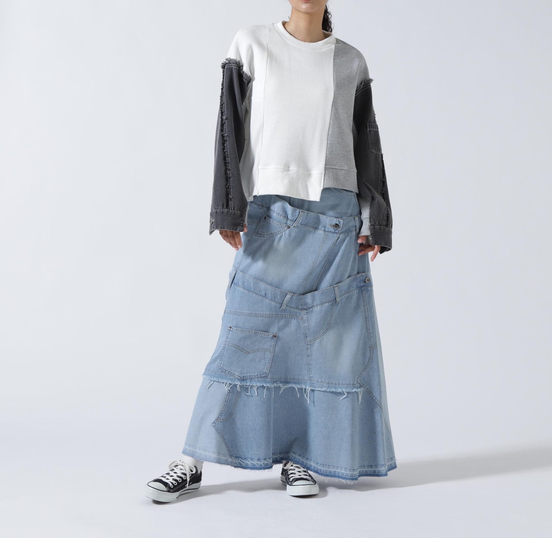 AULA AILA/アウラアイラ/別注デニムリメイクスカート ブルー