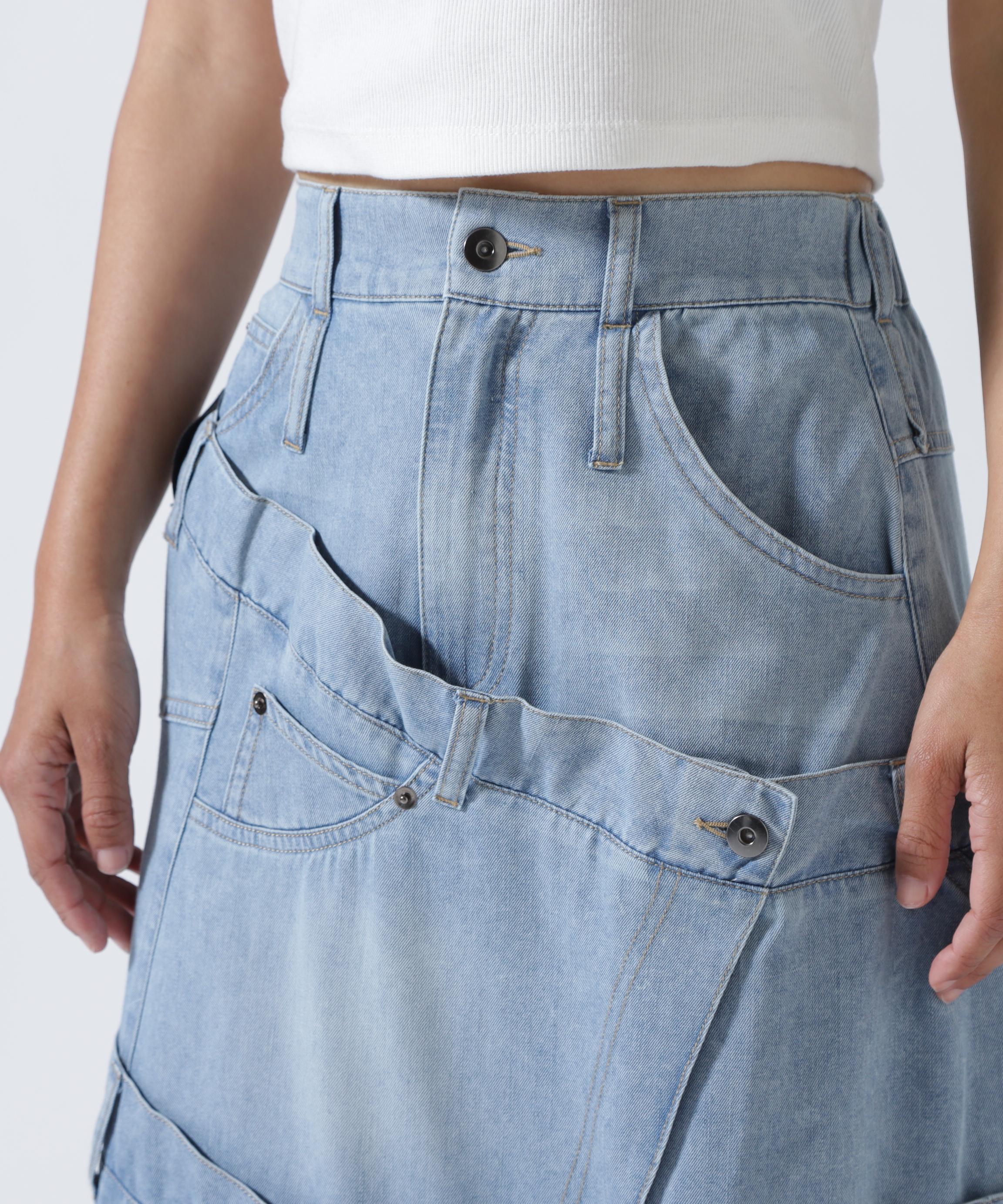 AULA AILA/アウラアイラ/別注デニムリメイクスカート ブルー