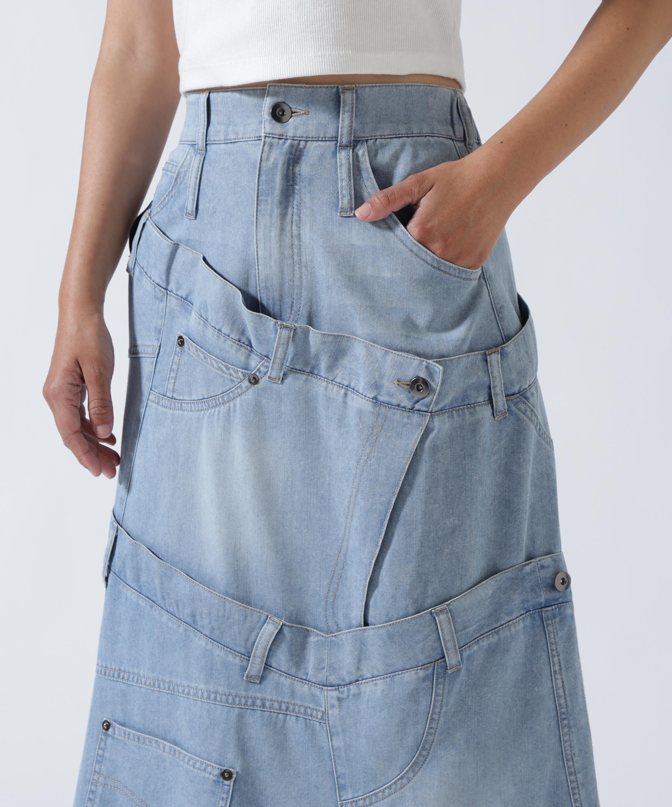 AULA AILA/アウラアイラ/別注デニムリメイクスカート ブルー