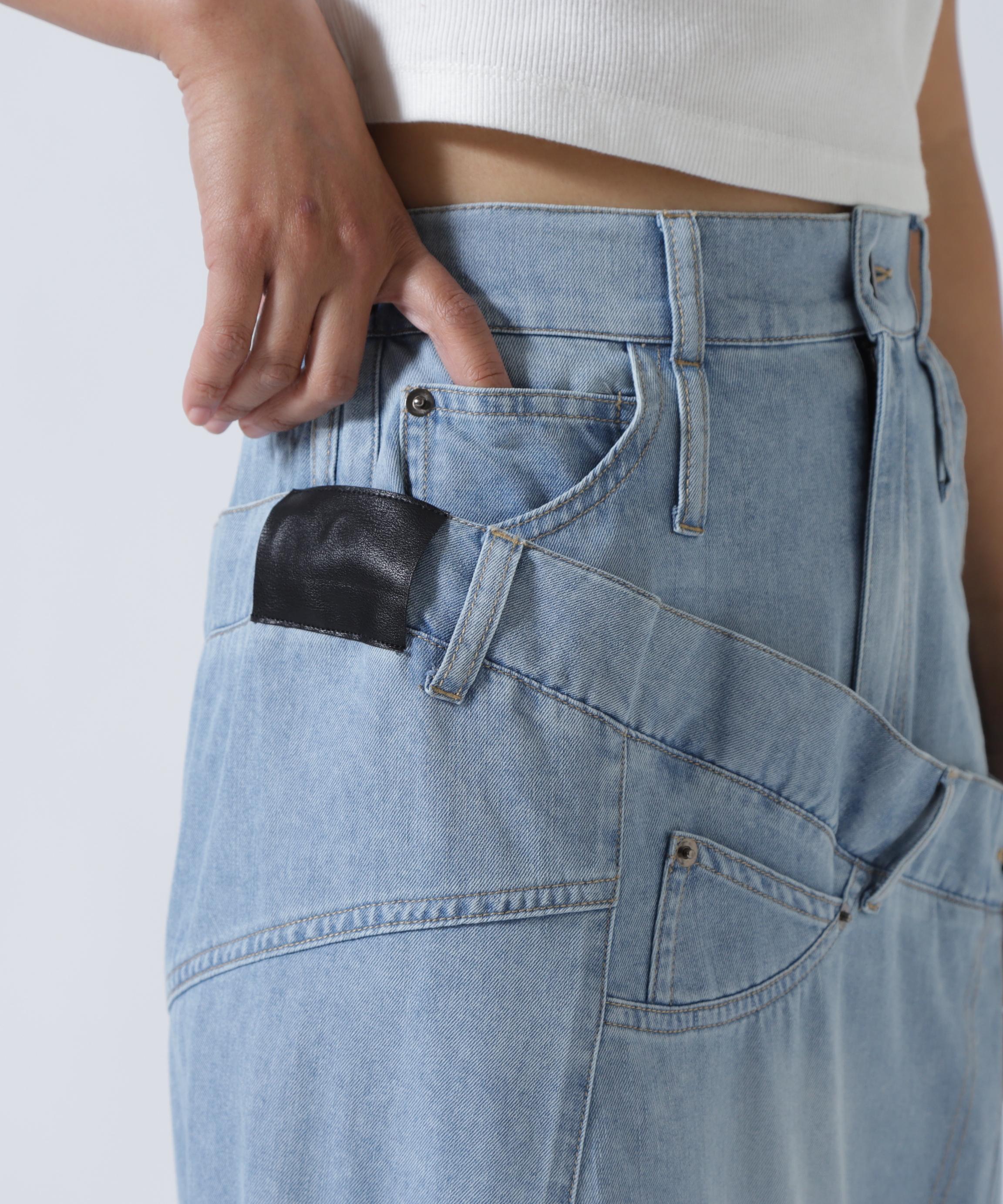 AULA AILA/アウラアイラ/別注デニムリメイクスカート ブルー