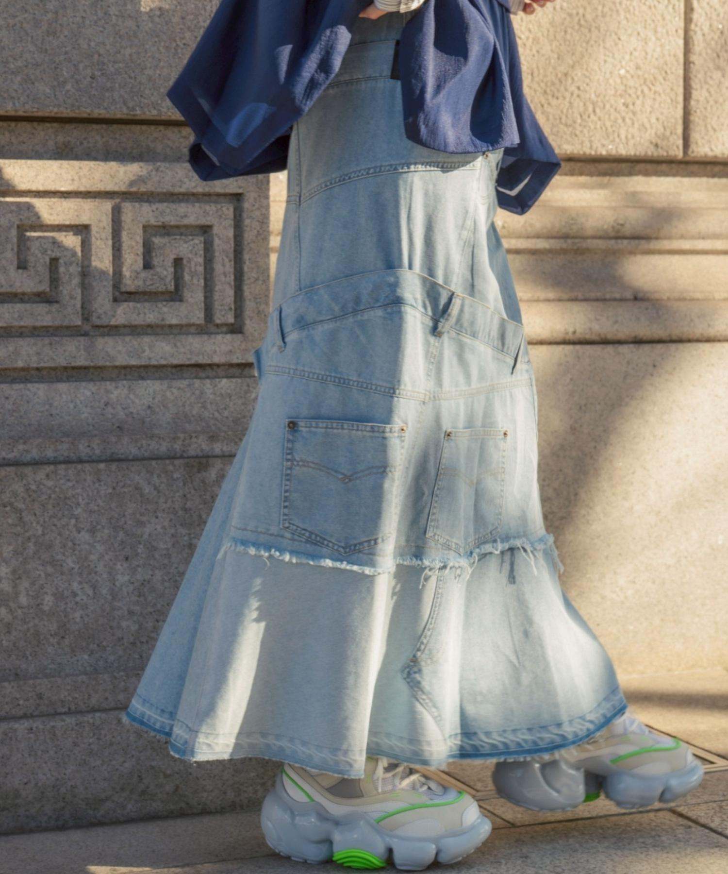 AULA AILA/アウラアイラ/別注デニムリメイクスカート ブルー