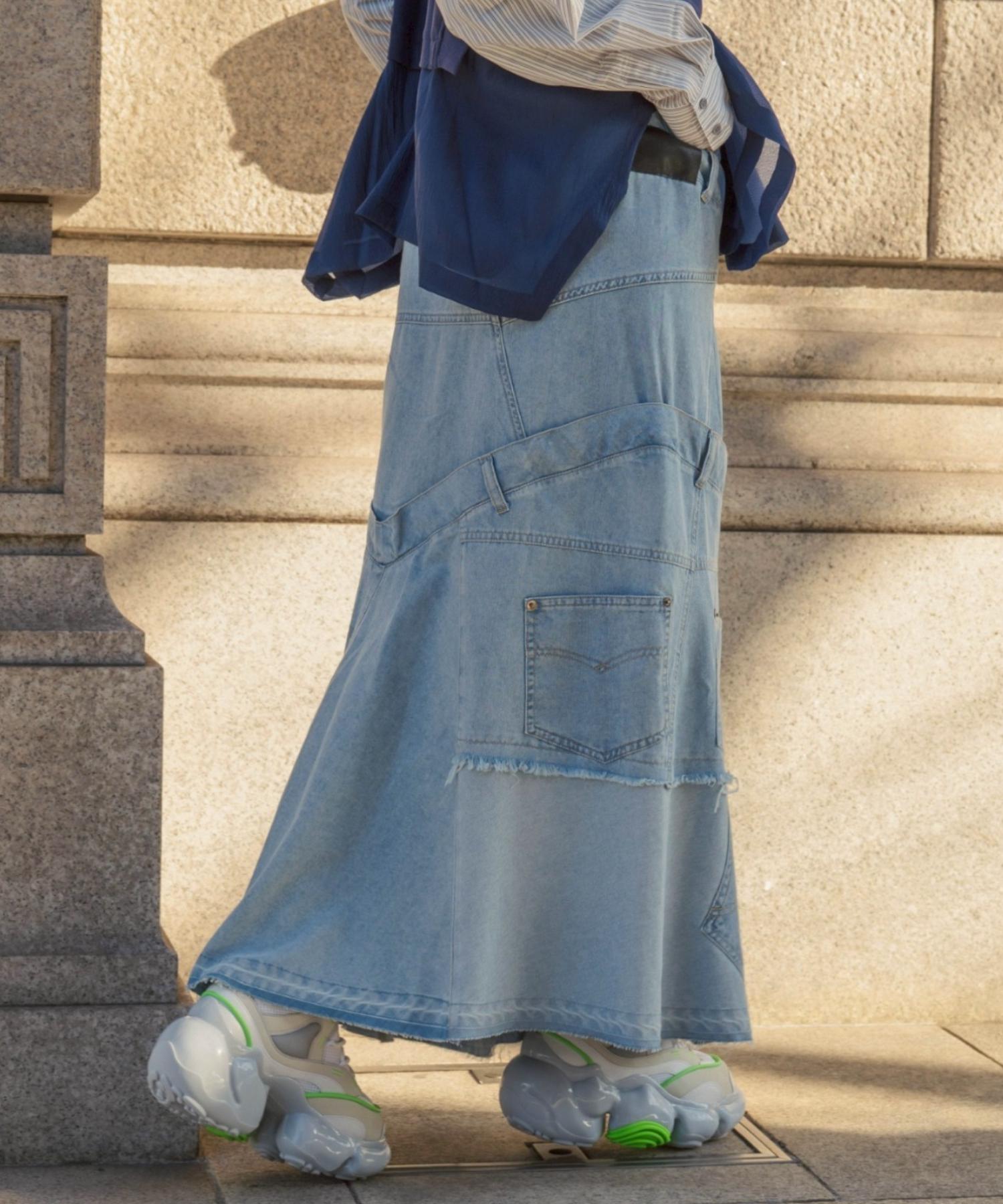 AULA AILA/アウラアイラ/別注デニムリメイクスカート ブルー