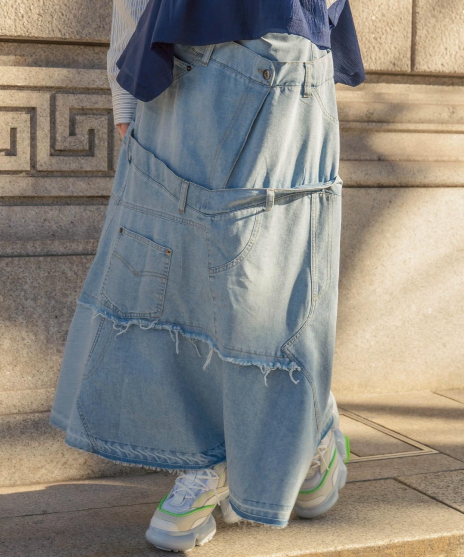 AULA AILA/アウラアイラ/別注デニムリメイクスカート ブルー