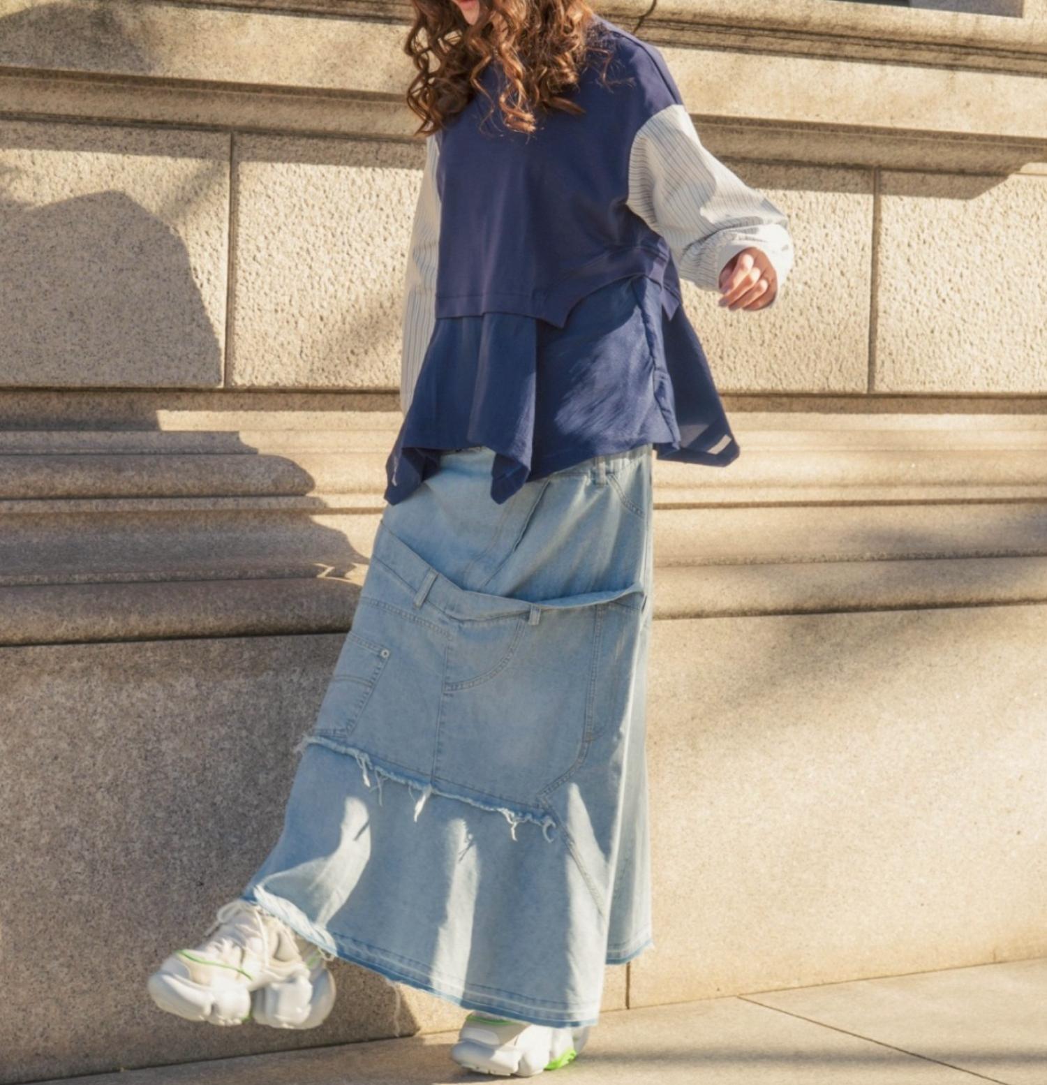 AULA AILA/アウラアイラ/別注デニムリメイクスカート ブルー