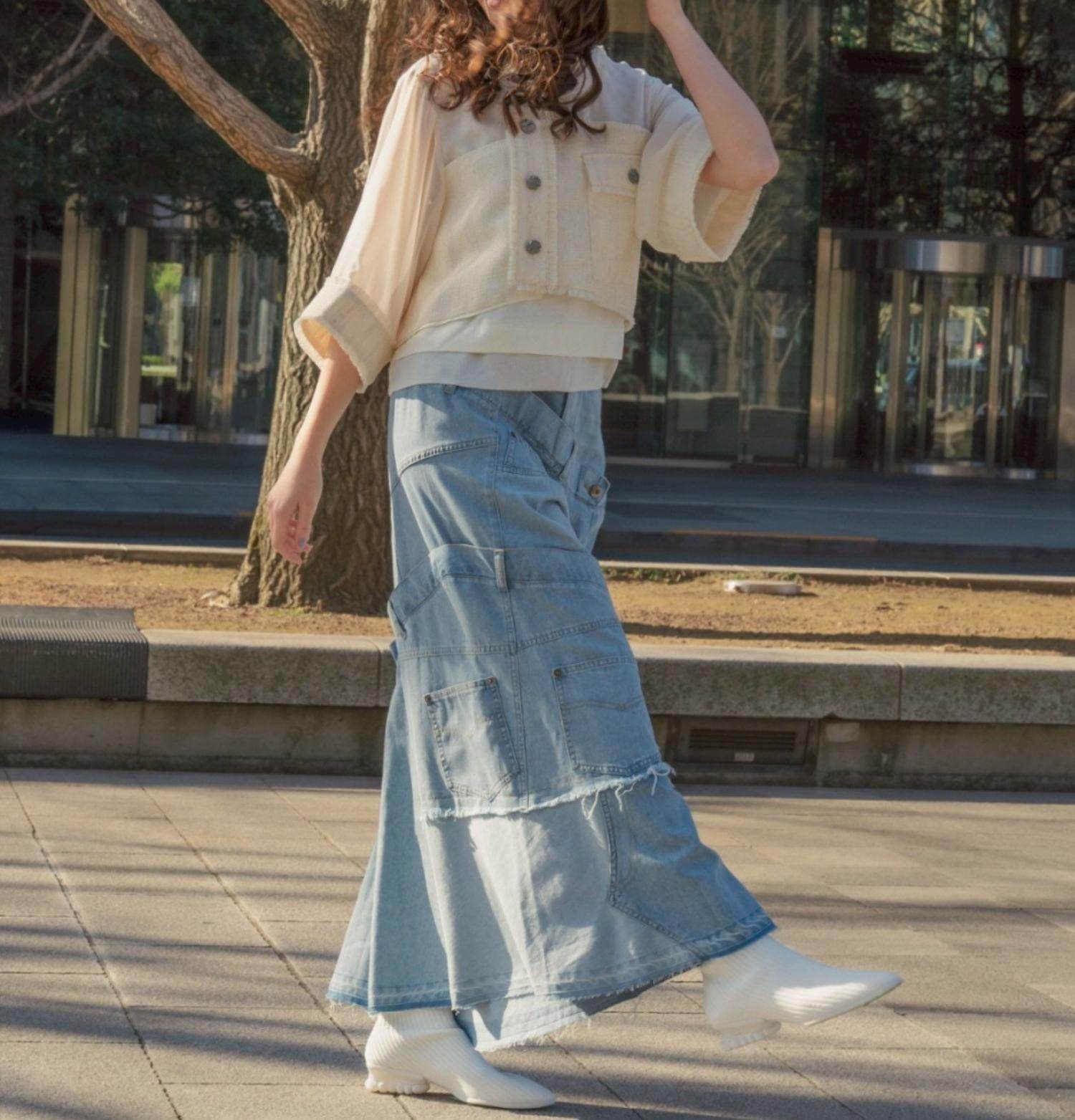 AULA AILA/アウラアイラ/別注デニムリメイクスカート ブルー