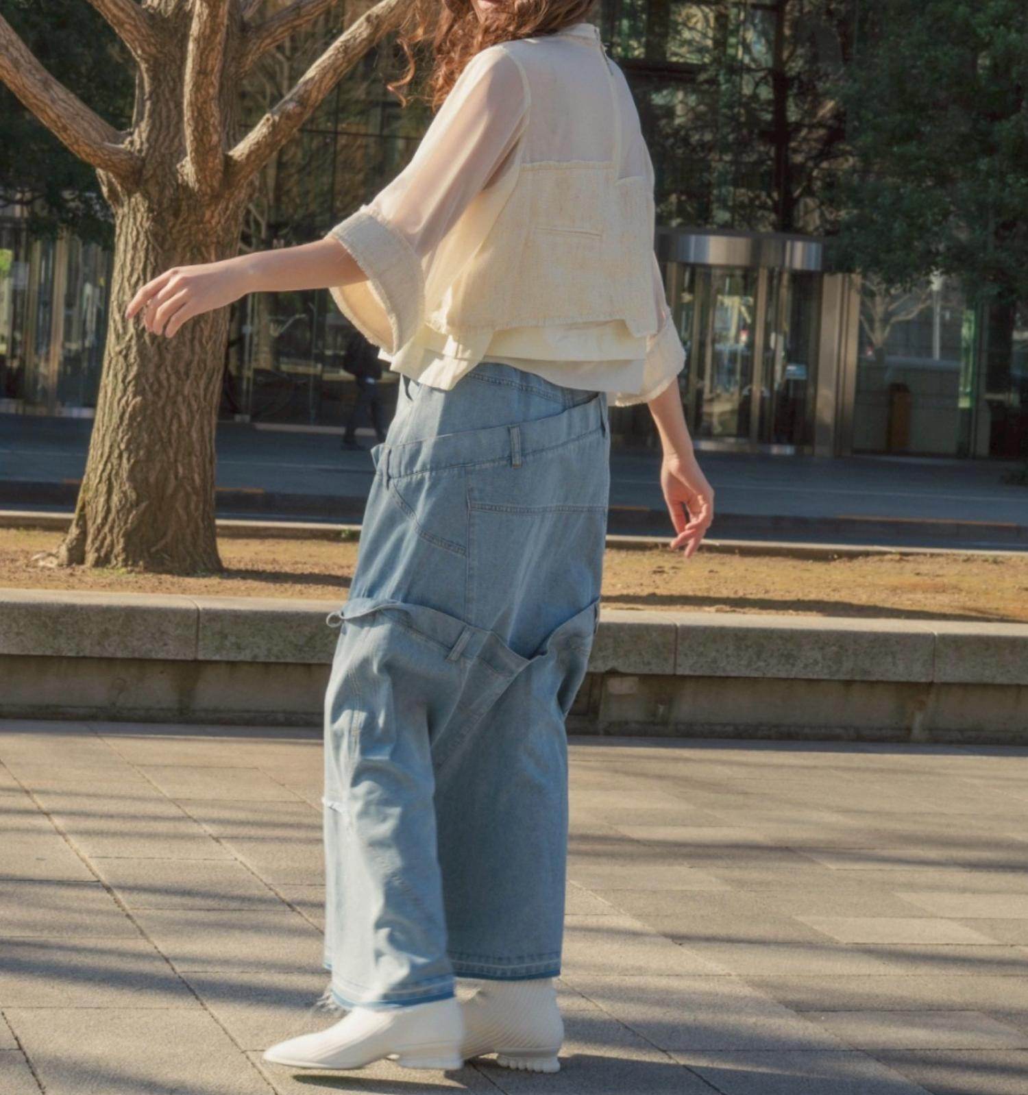 AULA AILA/アウラアイラ/別注デニムリメイクスカート ブルー