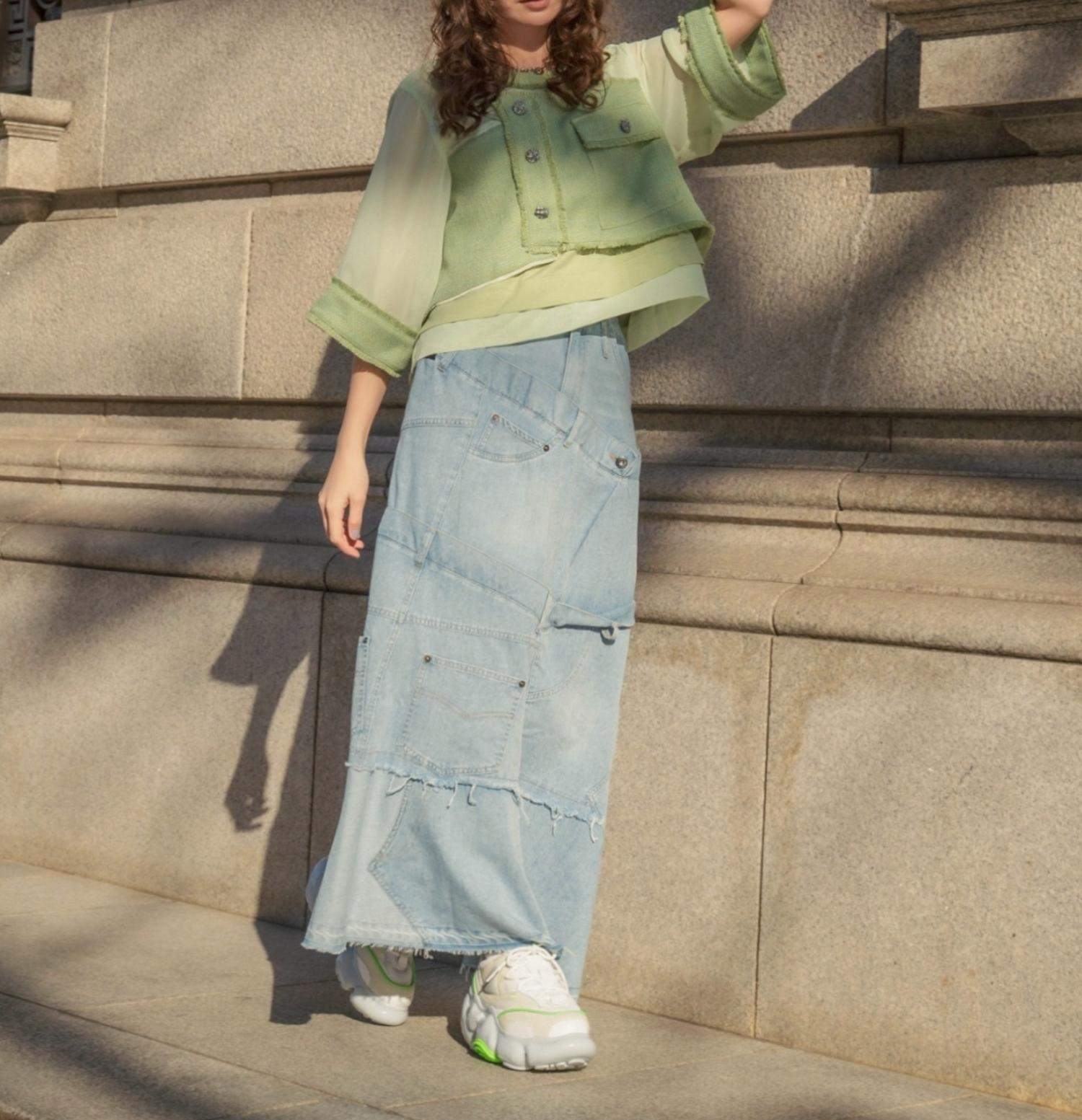 AULA AILA/アウラアイラ/別注デニムリメイクスカート ブルー