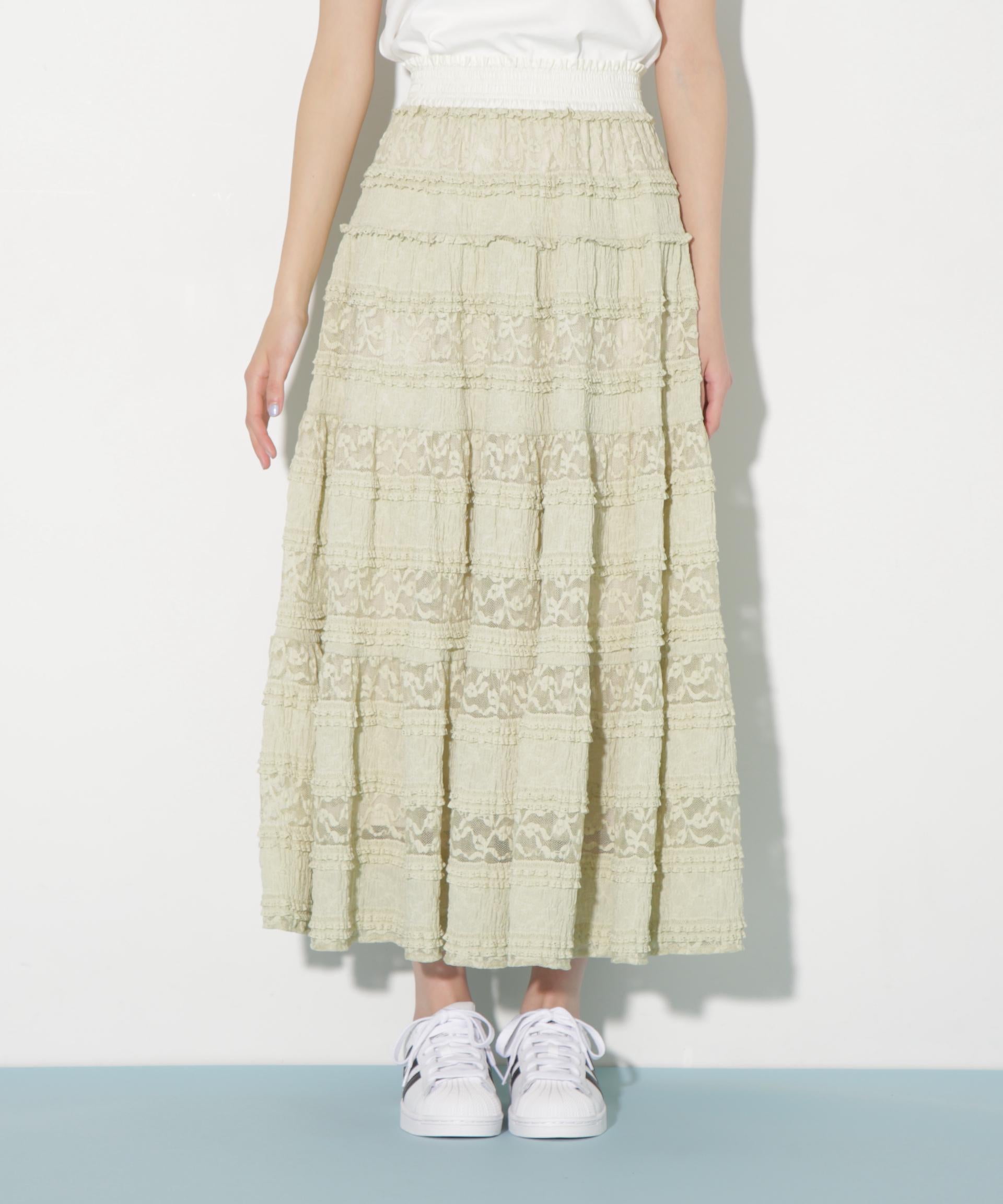 ティアードレーススカート グリーン