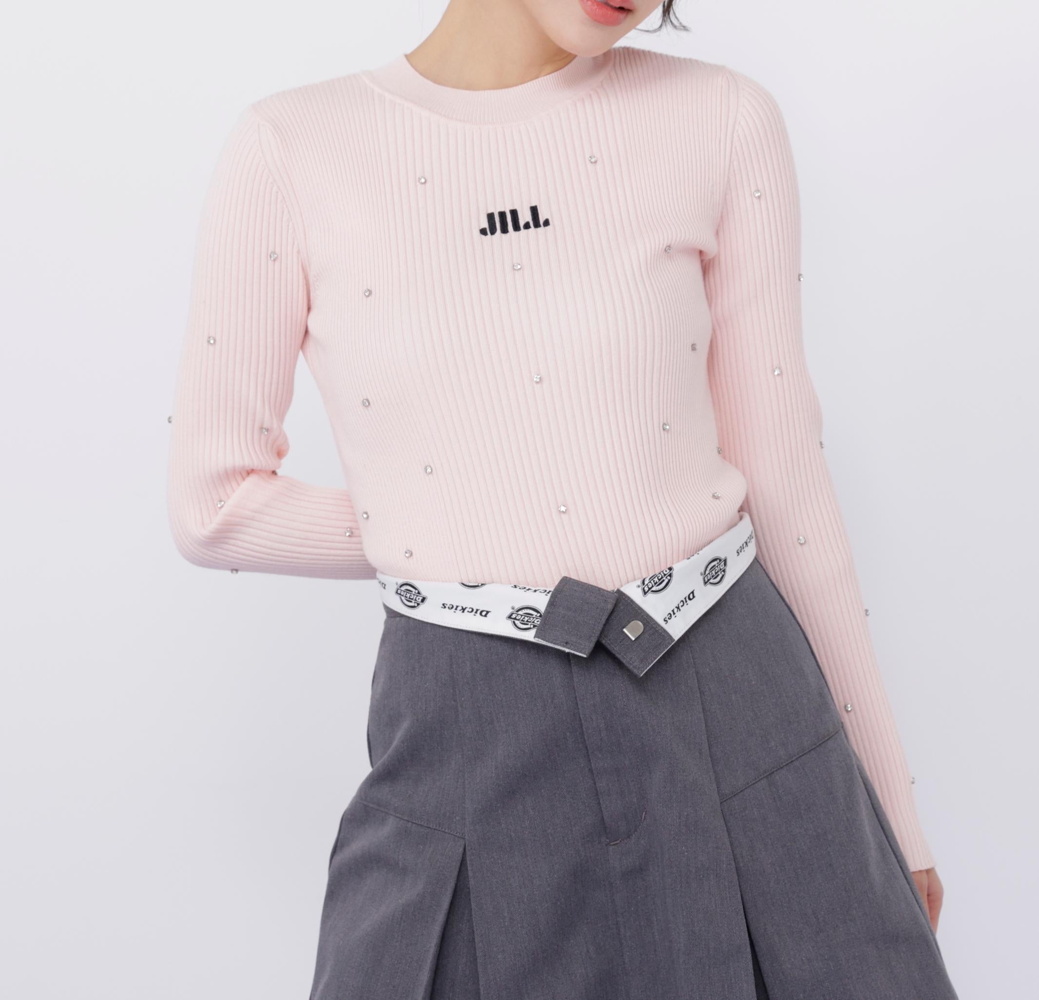 ビジューコンパクトロゴニット ピンク