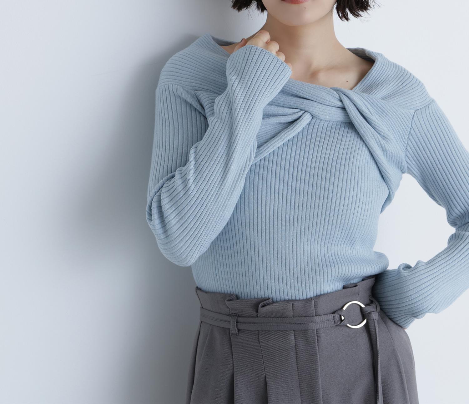 ツイストラメリブニット ブルー