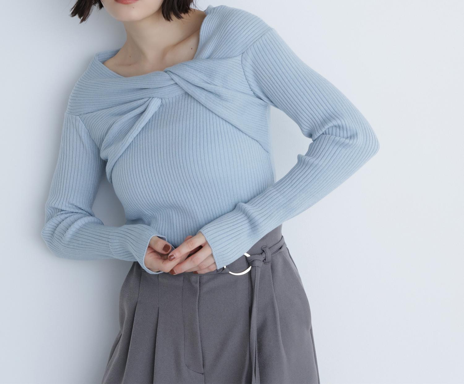 ツイストラメリブニット ブルー