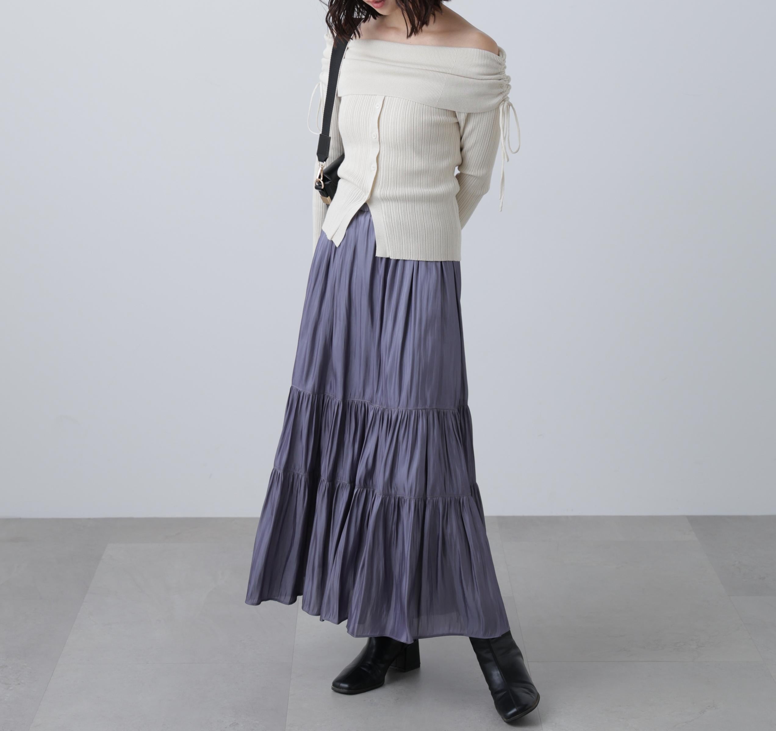 シャイニーティアードスカート ブルー