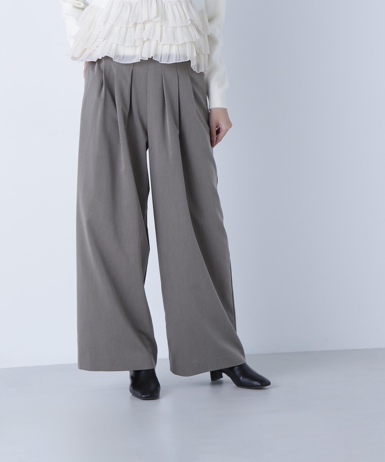 ウエストラインタックワイドパンツ ブラウン