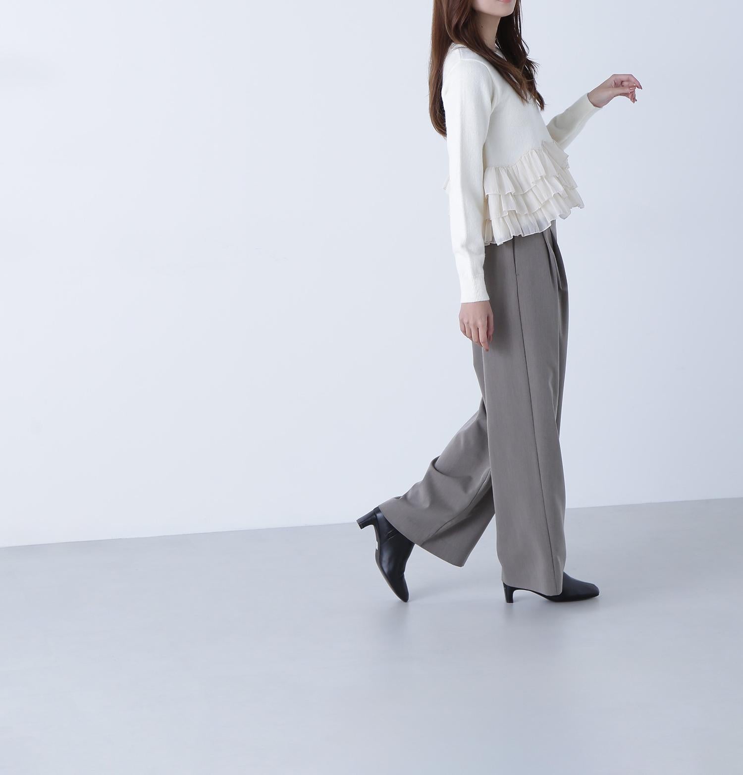 ウエストラインタックワイドパンツ ブラウン