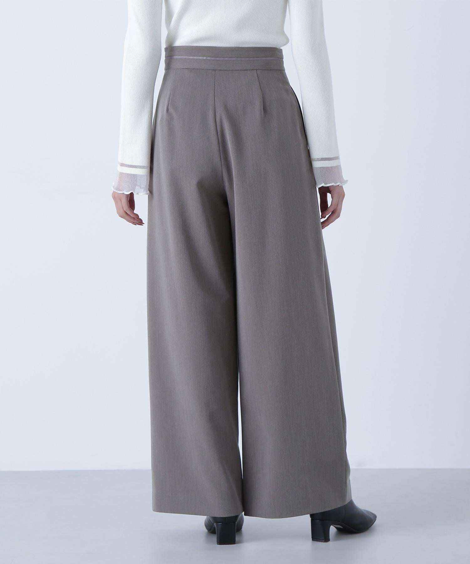 ウエストラインタックワイドパンツ ブラウン