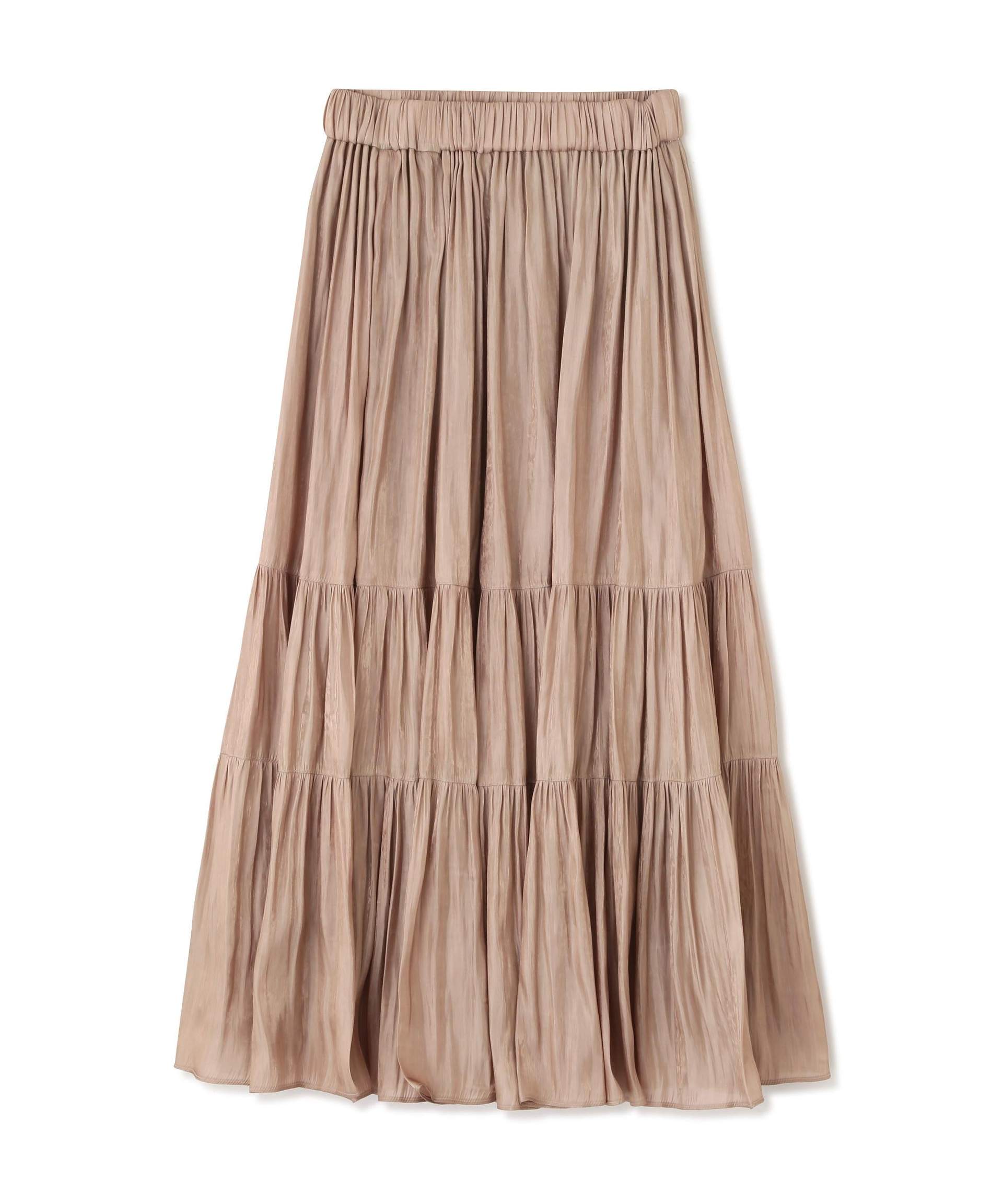 シャイニーティアードスカート ベージュ1