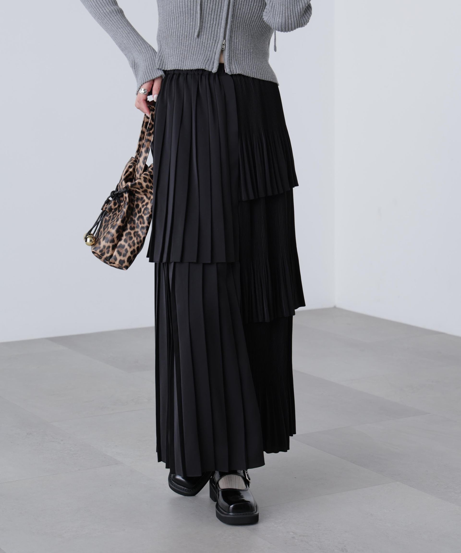 ランダムプリーツティアードスカート ブラック