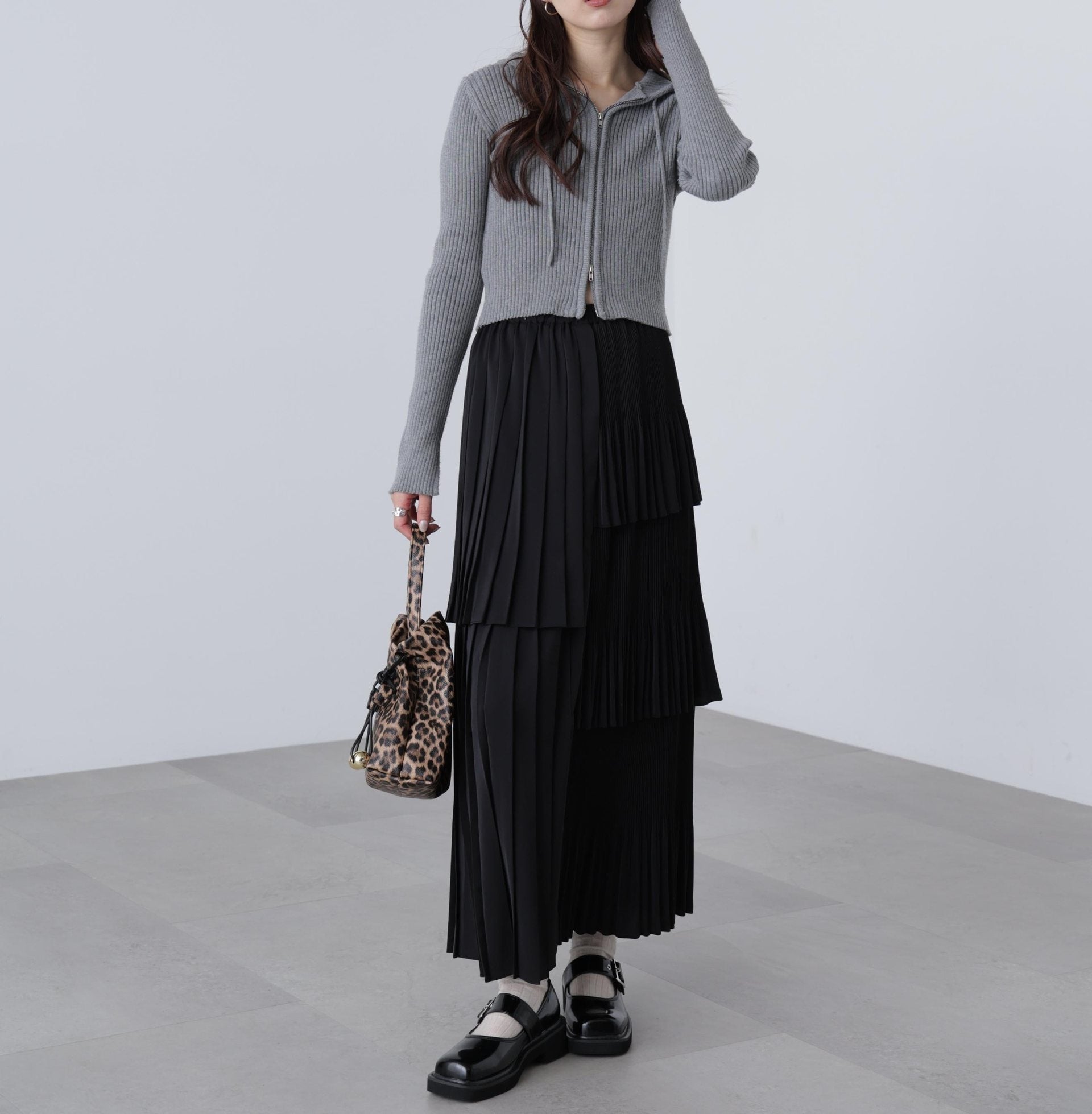 ランダムプリーツティアードスカート ブラック