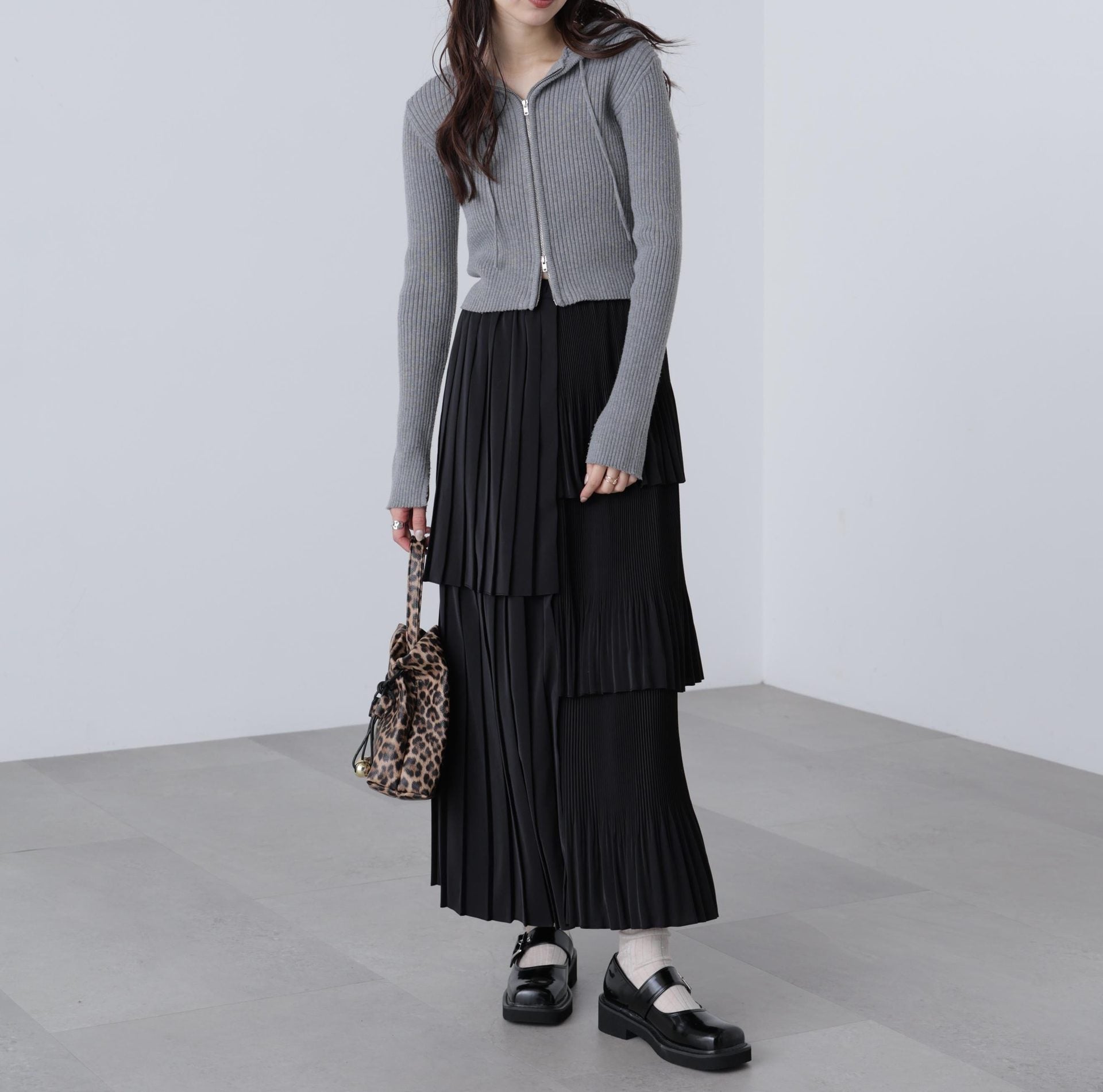 ランダムプリーツティアードスカート ブラック