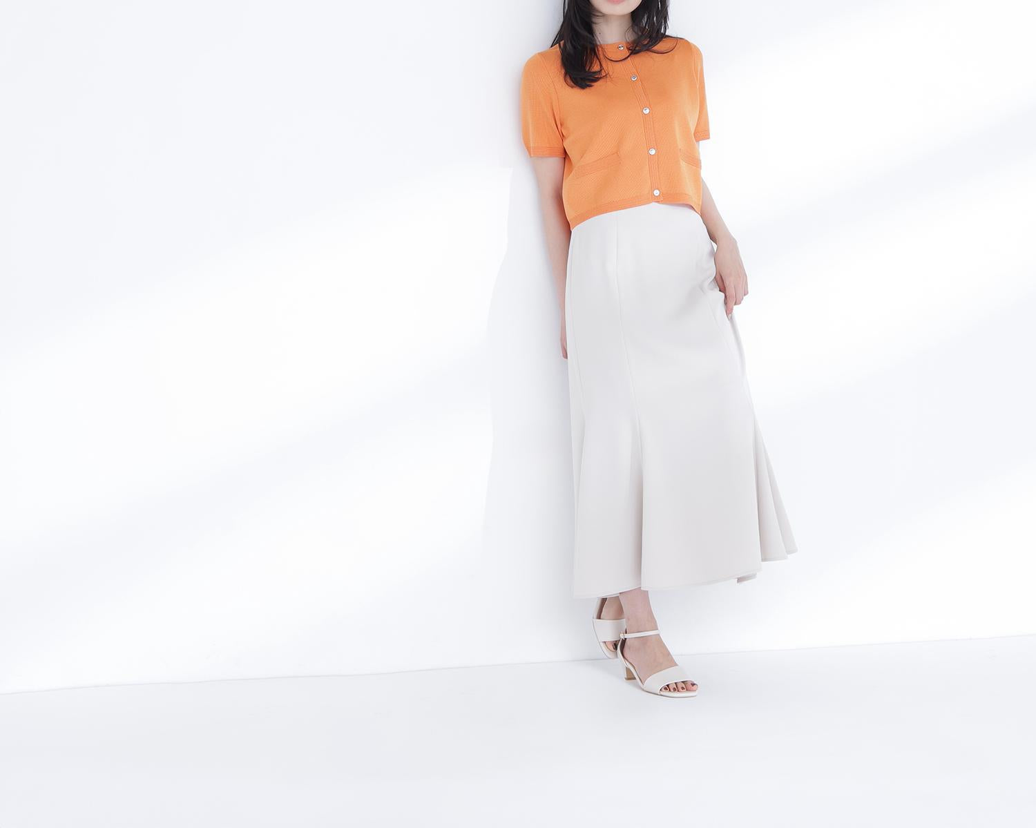 シルクブレンドカーディガン半袖 オレンジ