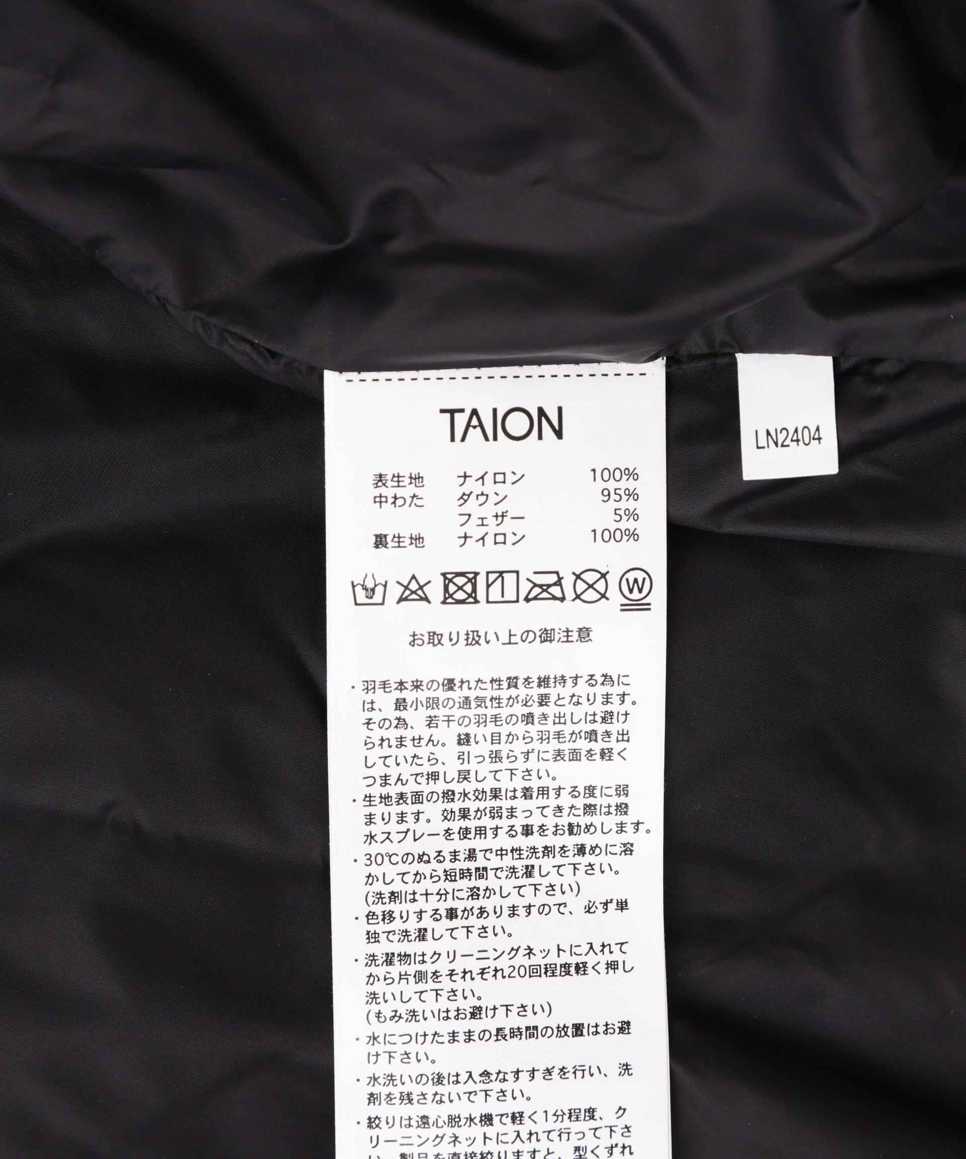 TAION/タイオン/TAION CITY C>EW NECK DOWN JACKET ブラック