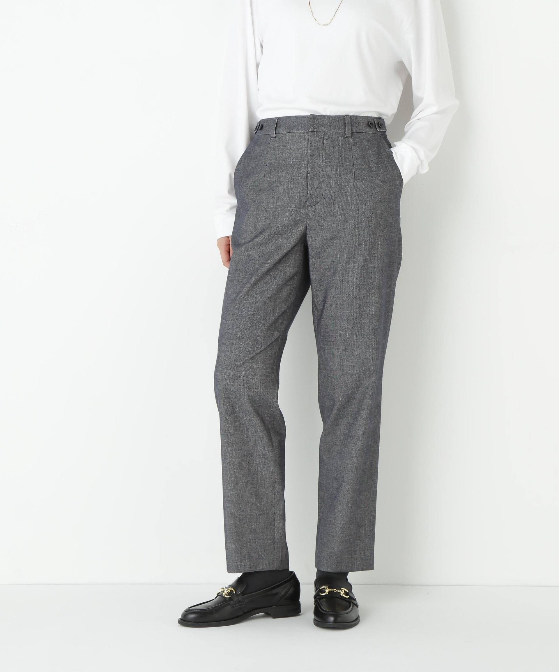 ピケスエードスリムストレートパンツ ネイビー