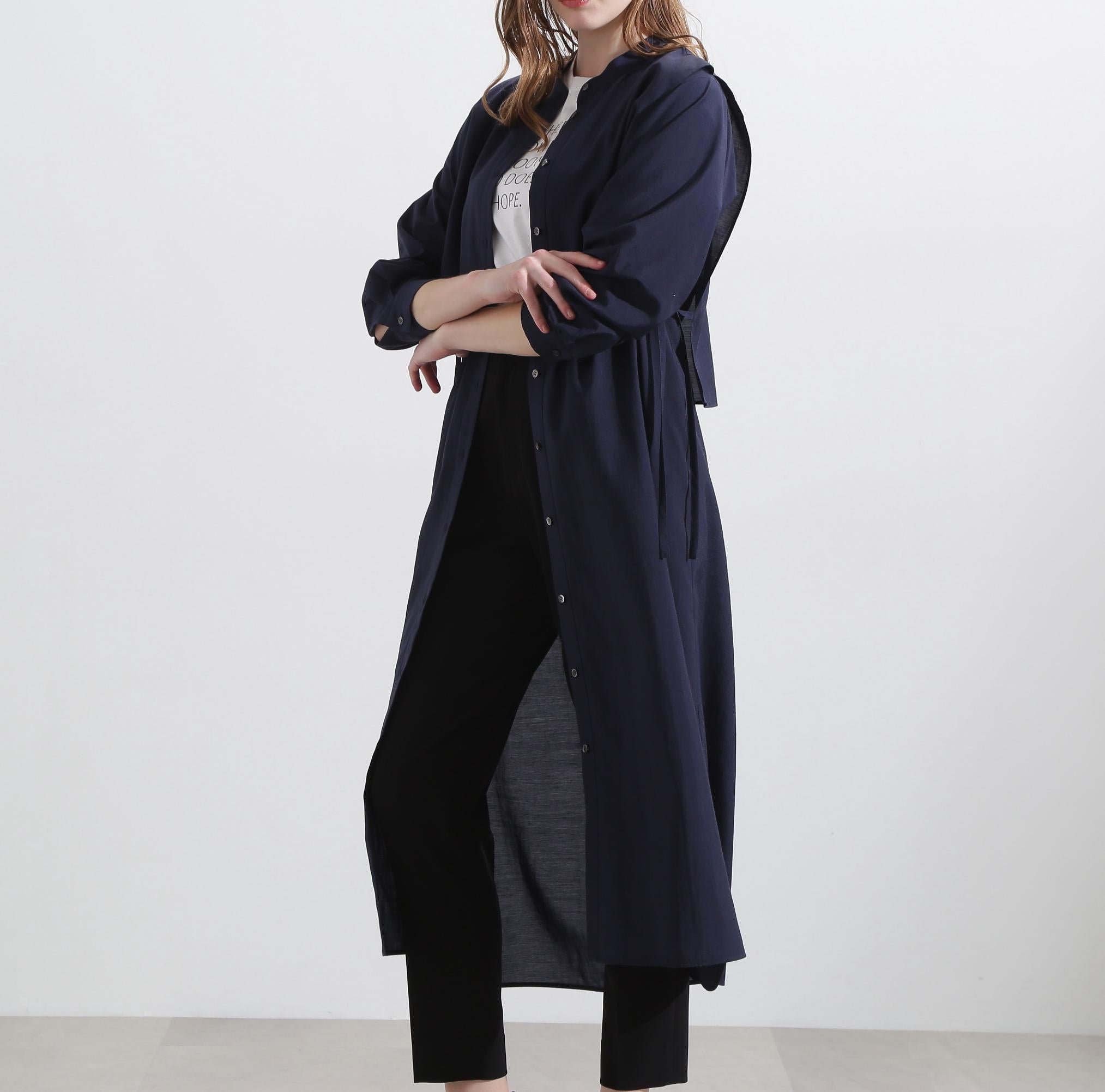 ◆レイヤードシャツワンピース ネイビー