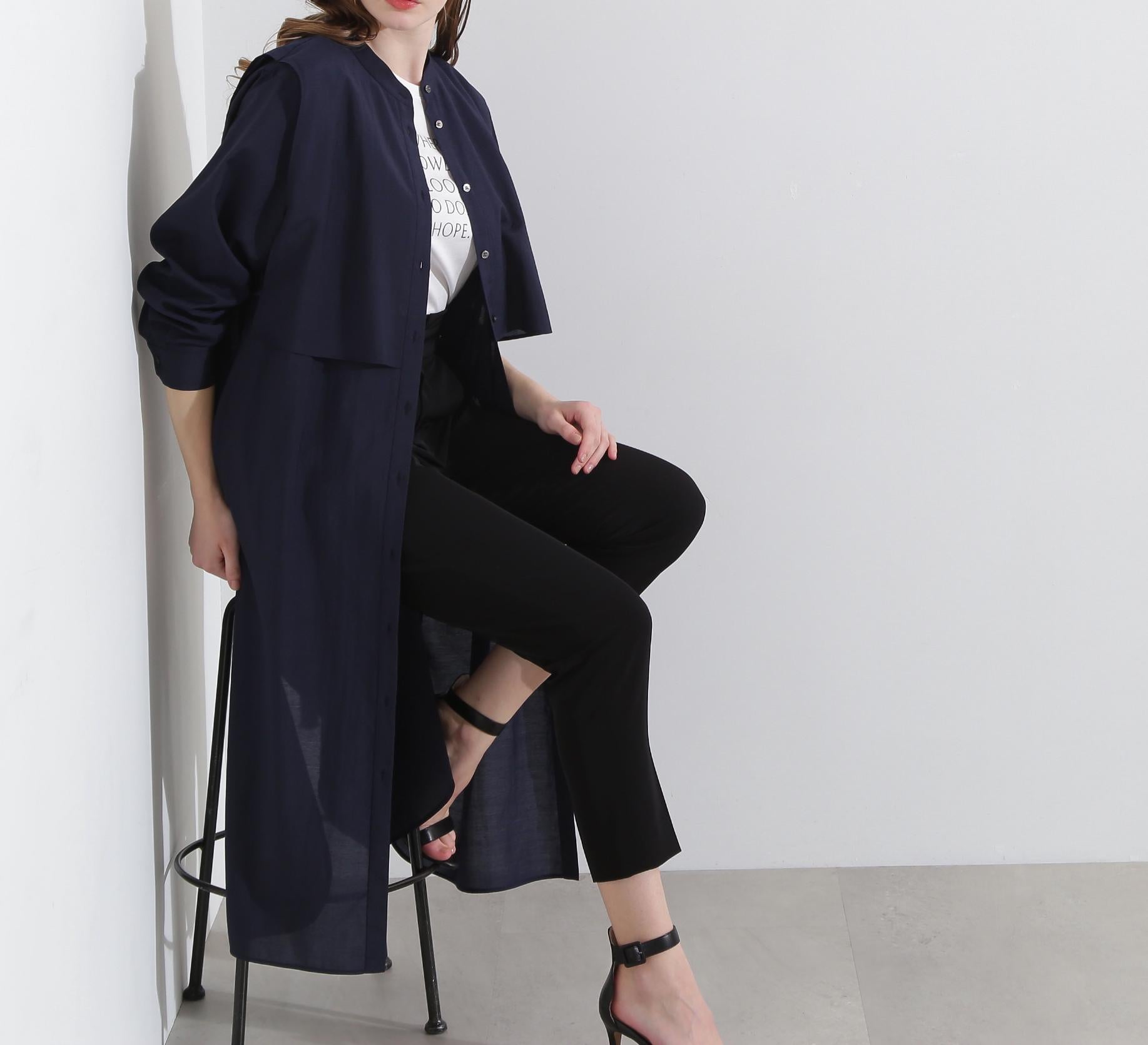 ◆レイヤードシャツワンピース ネイビー