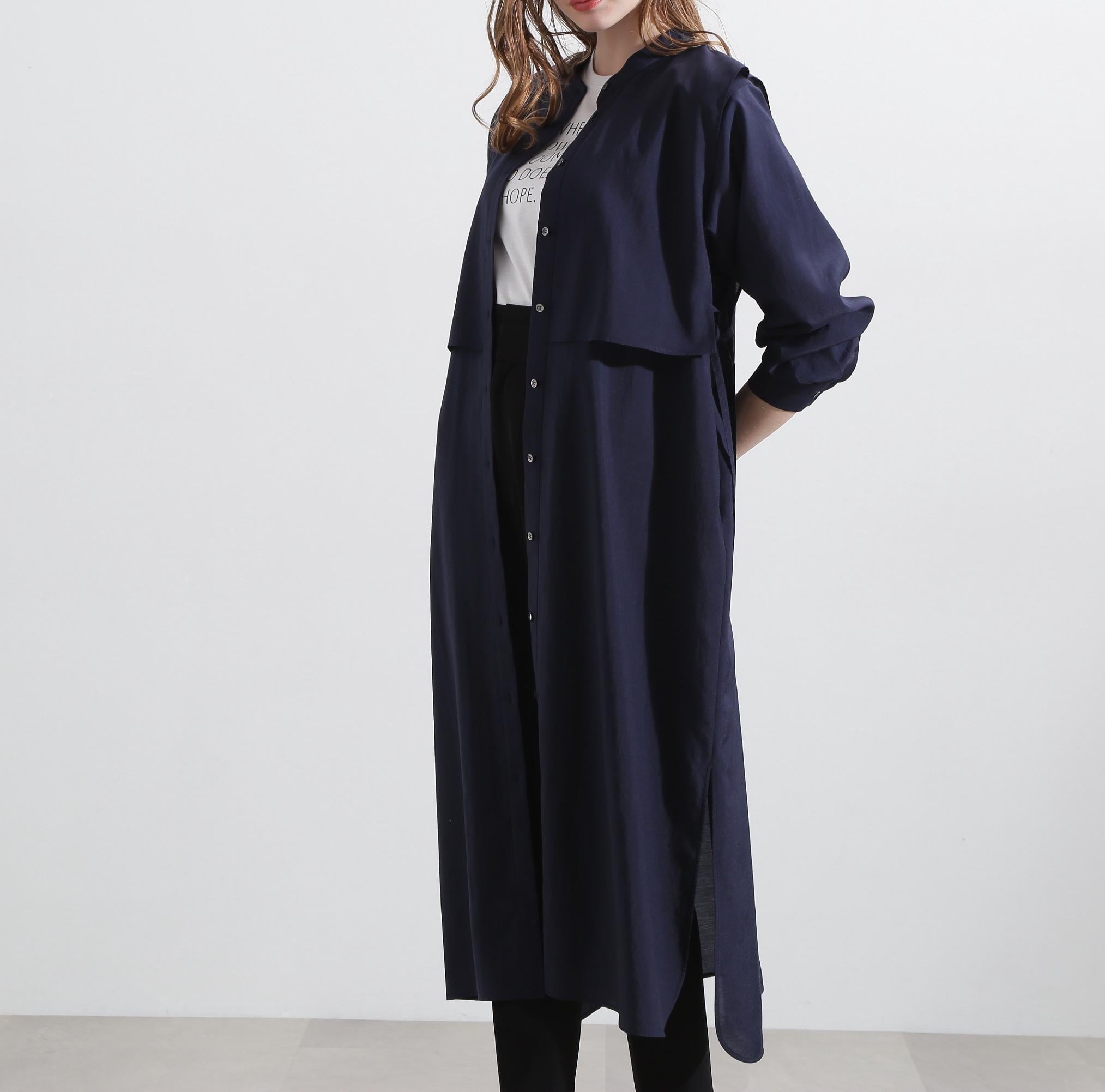 ◆レイヤードシャツワンピース ネイビー