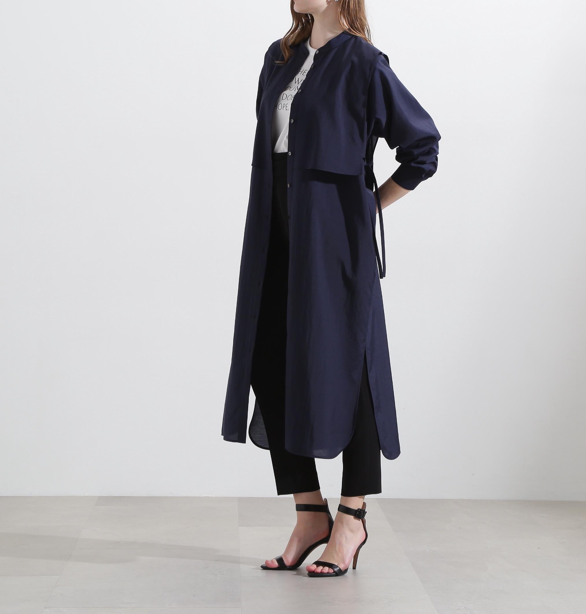 ◆レイヤードシャツワンピース ネイビー