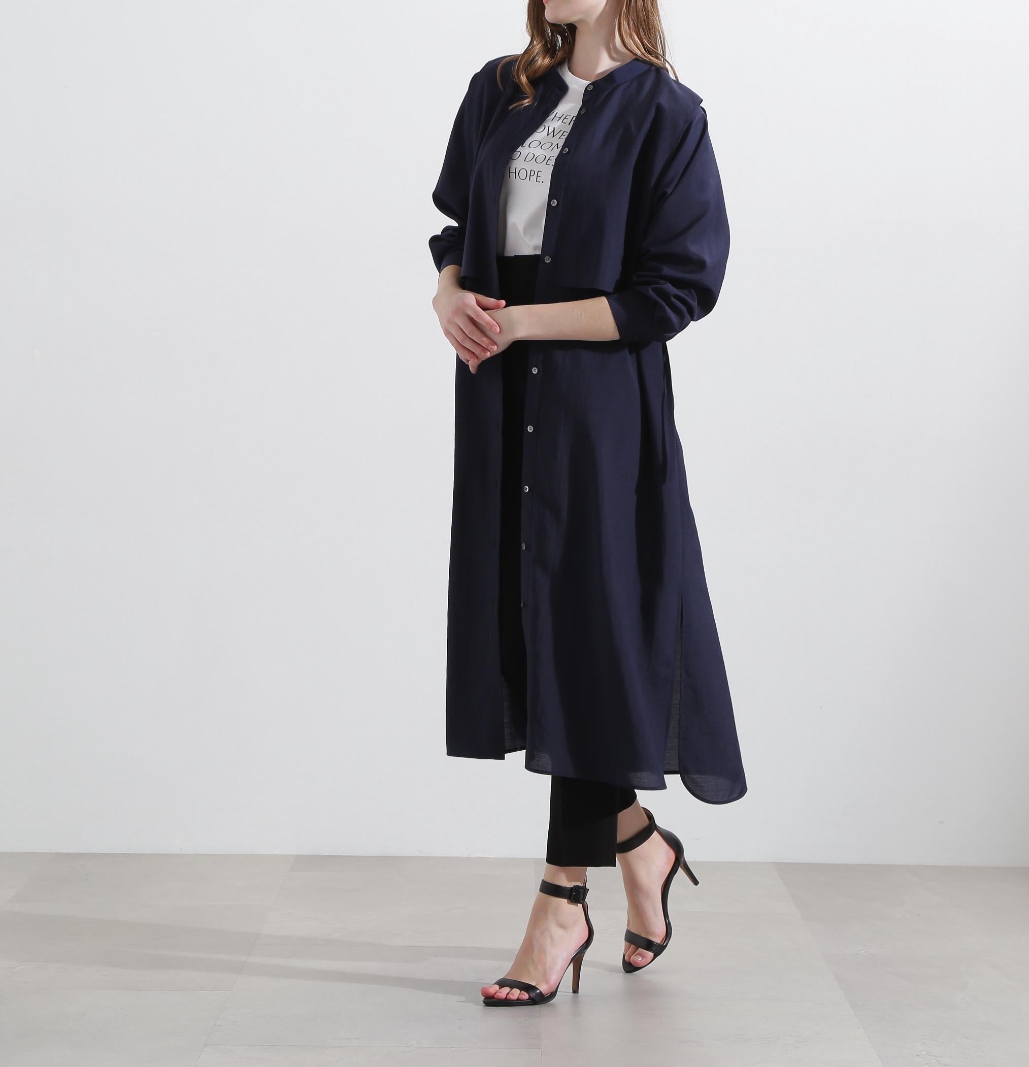 ◆レイヤードシャツワンピース ネイビー