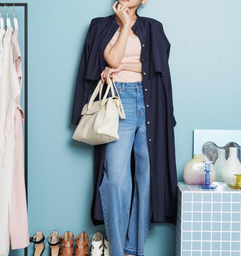 ◆レイヤードシャツワンピース ネイビー