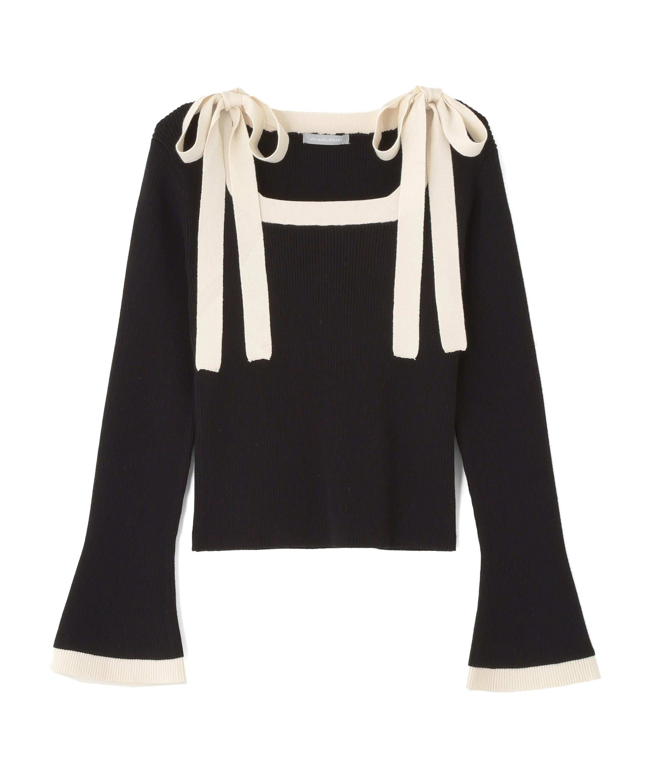 肩リボン配色ニット ブラック