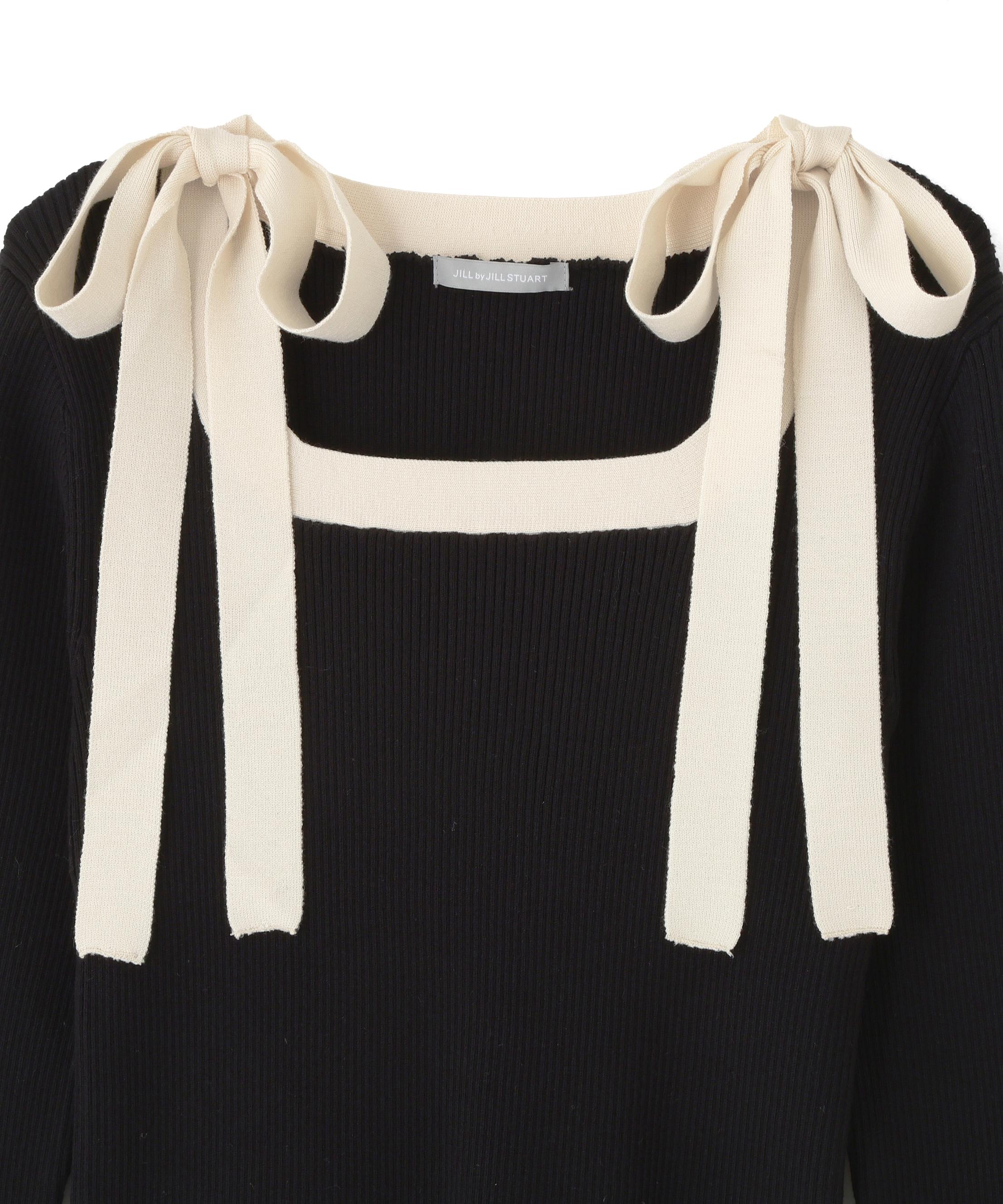 肩リボン配色ニット ブラック