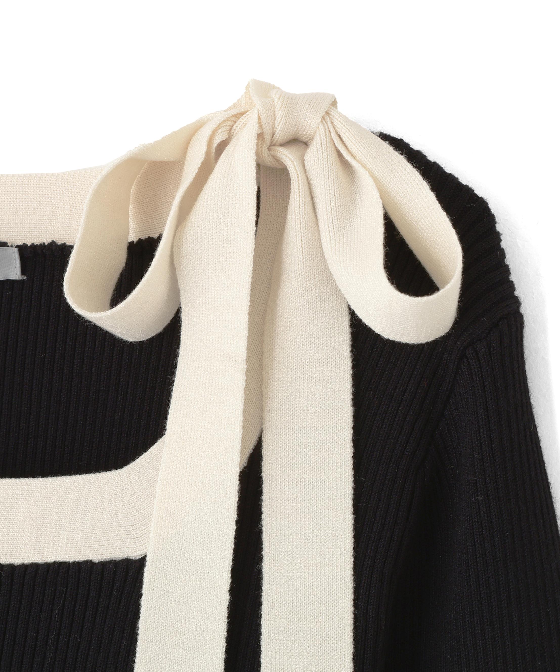 肩リボン配色ニット ブラック