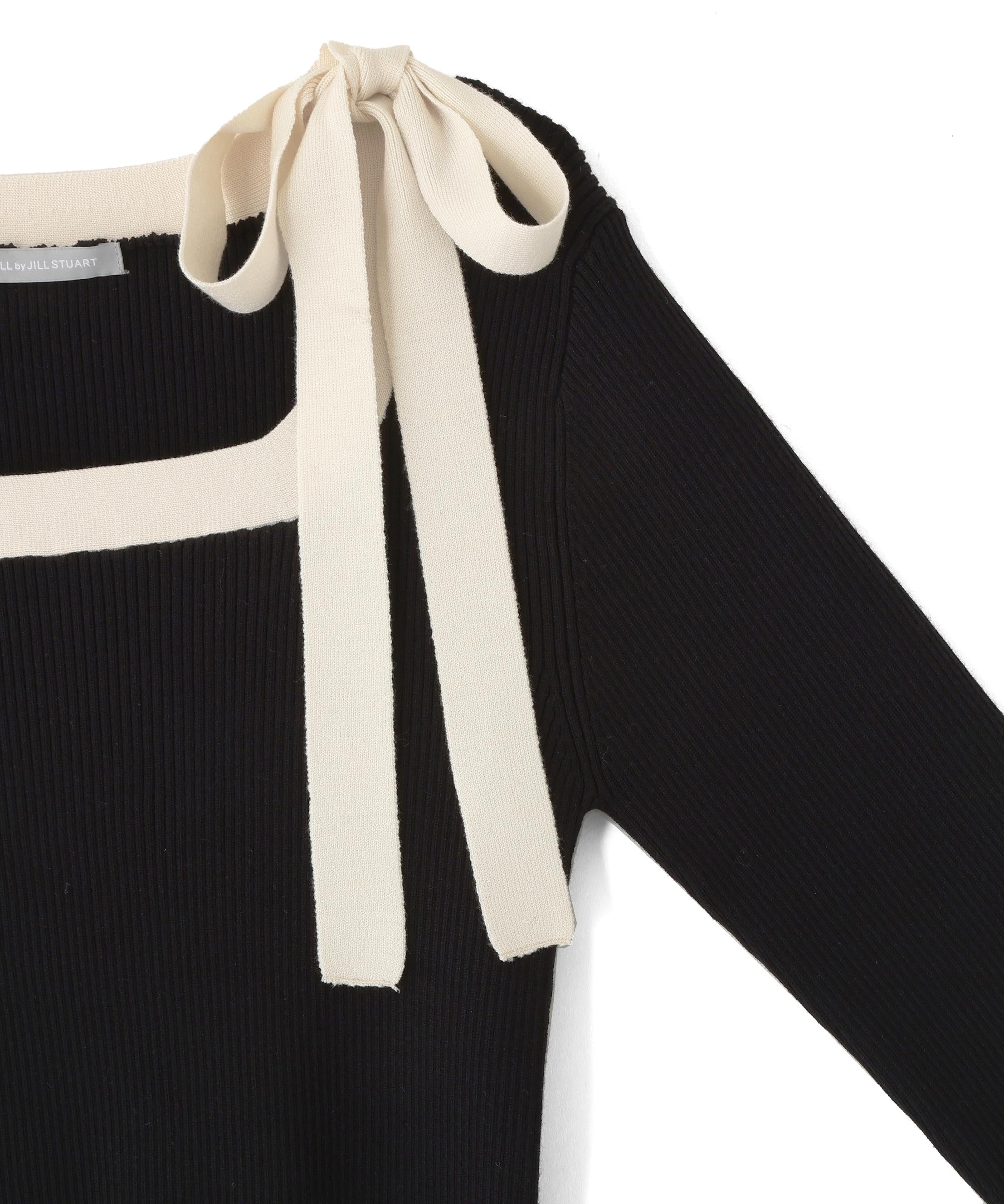 肩リボン配色ニット ブラック