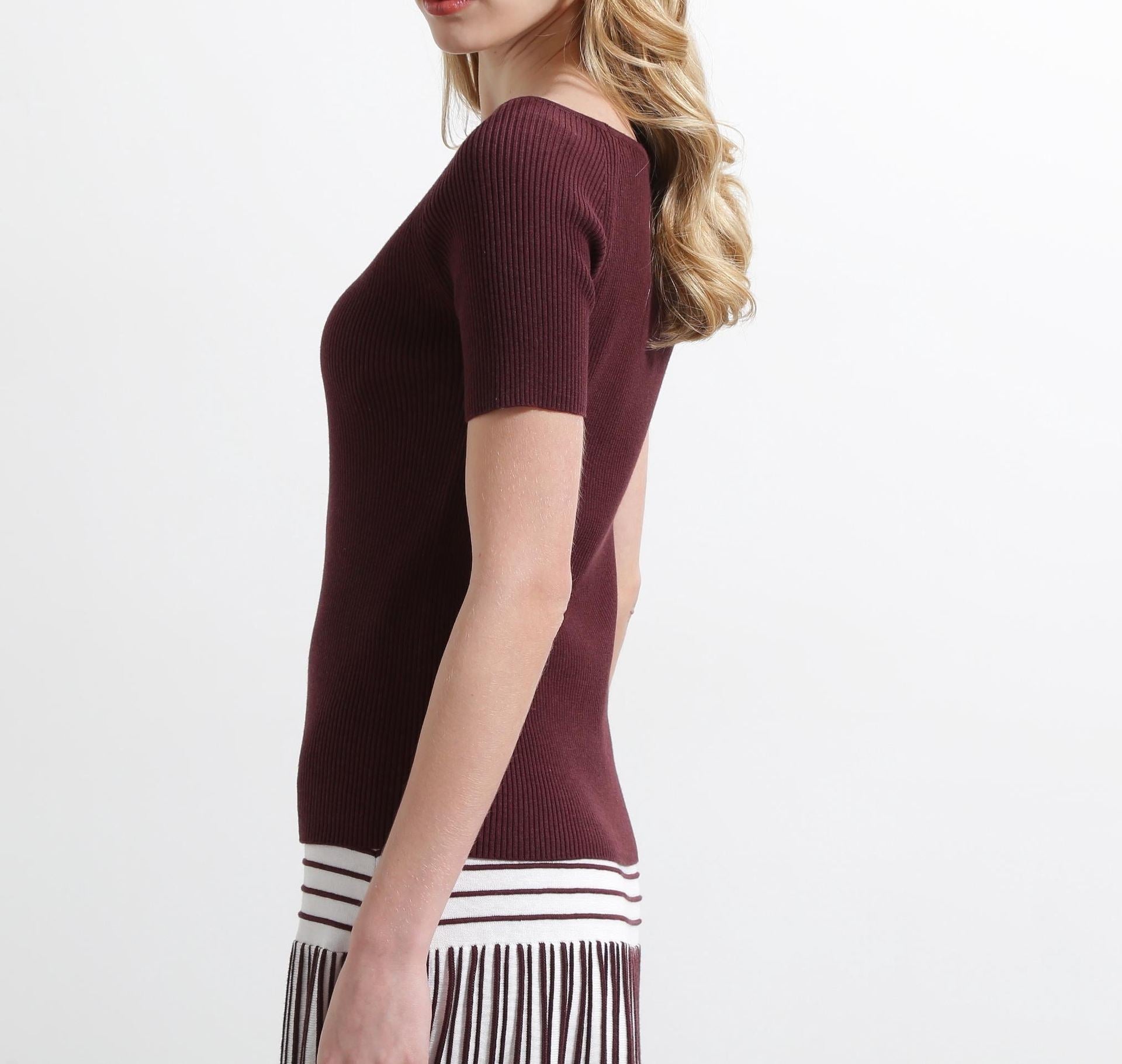 ◆オフショルダーリブニット ブラウン