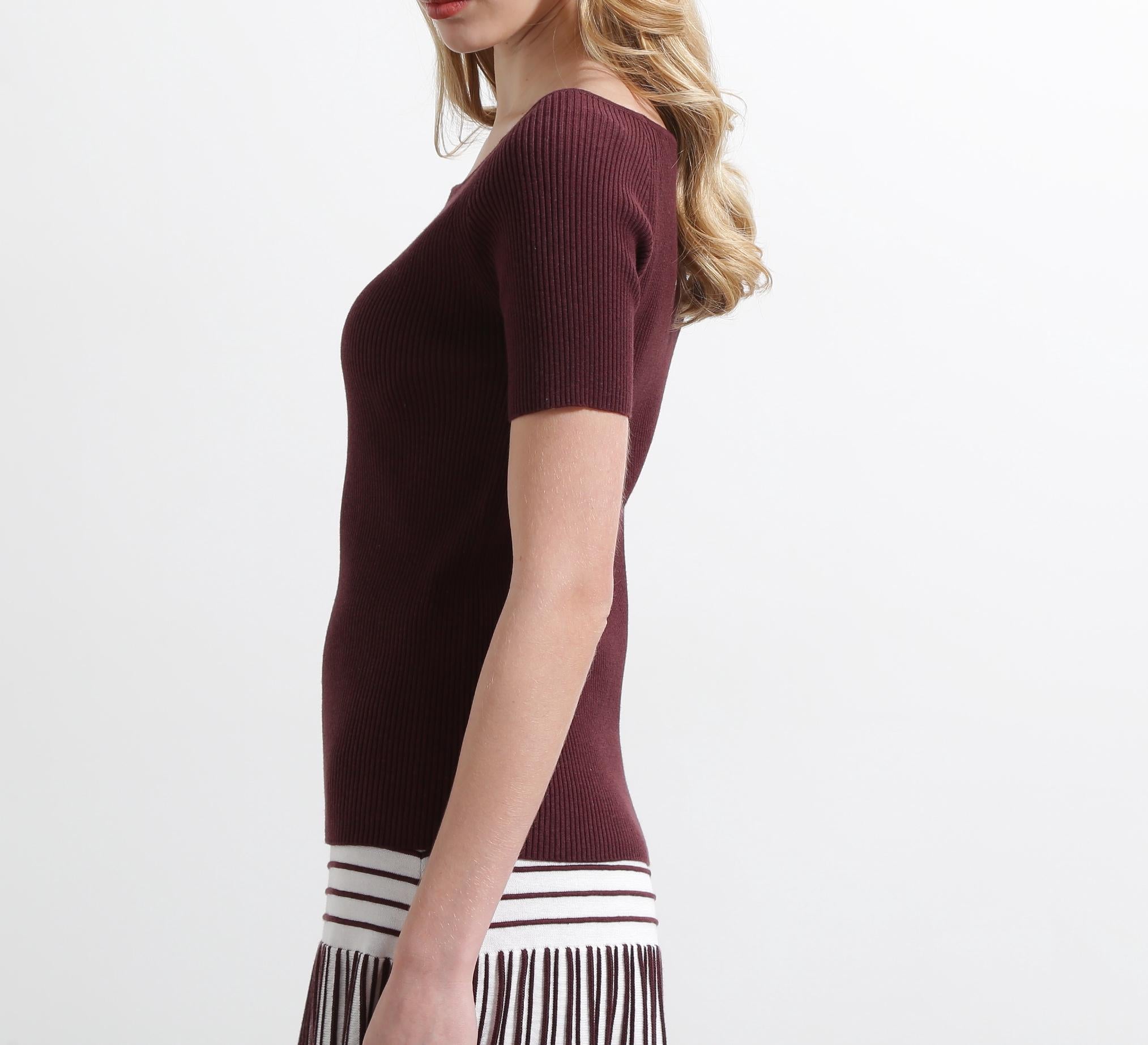 ◆オフショルダーリブニット ブラウン