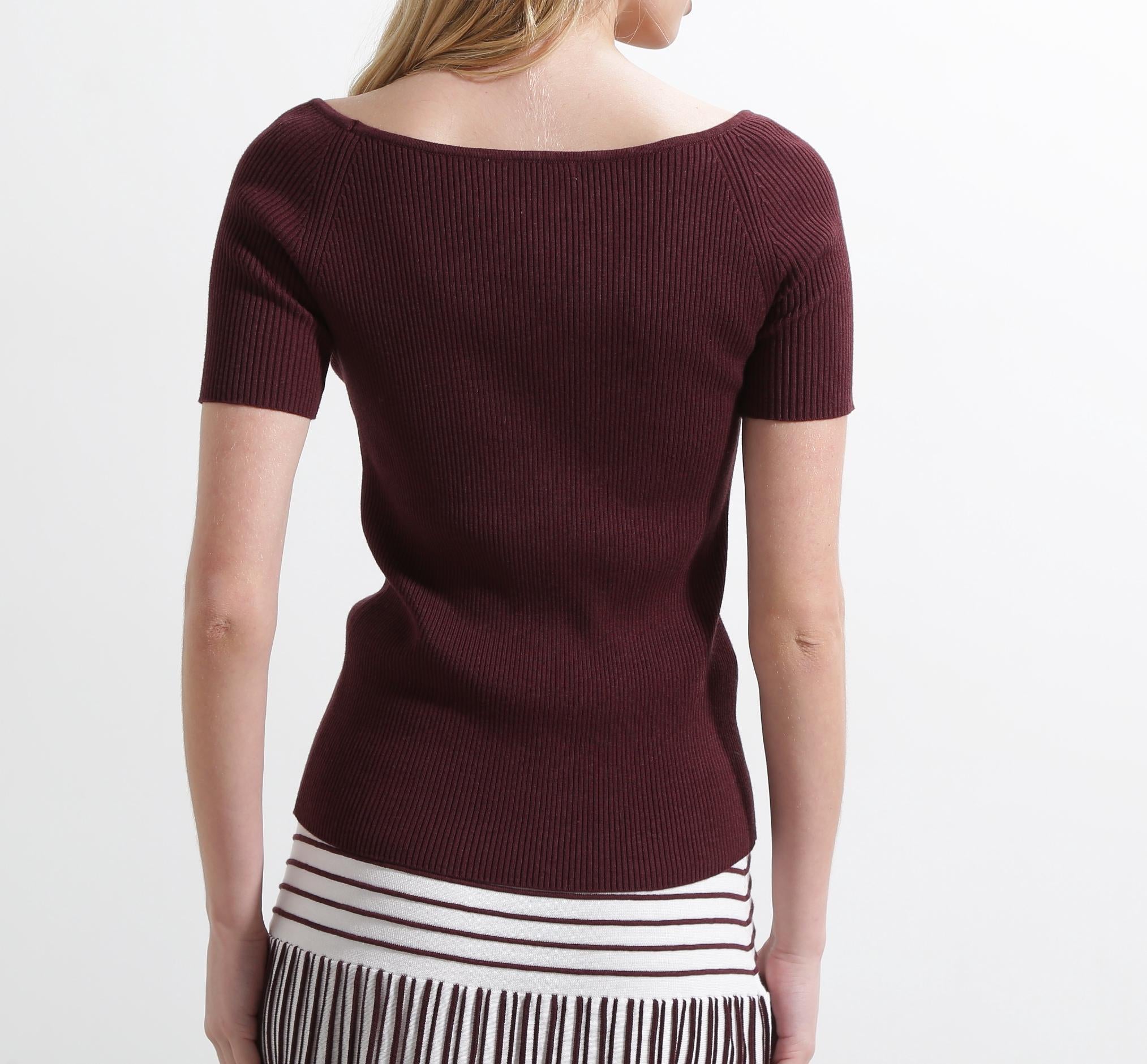 ◆オフショルダーリブニット ブラウン