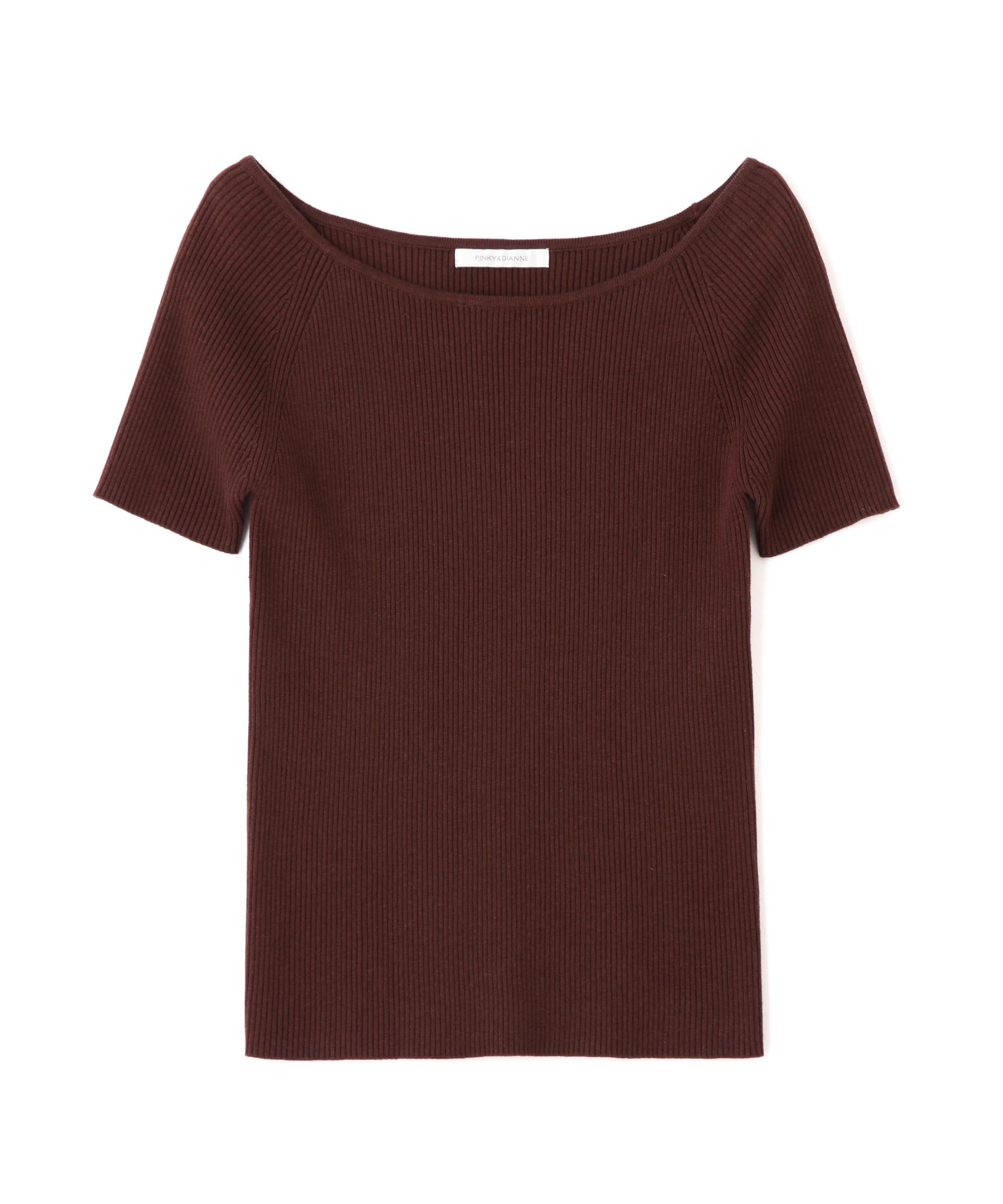 ◆オフショルダーリブニット ブラウン