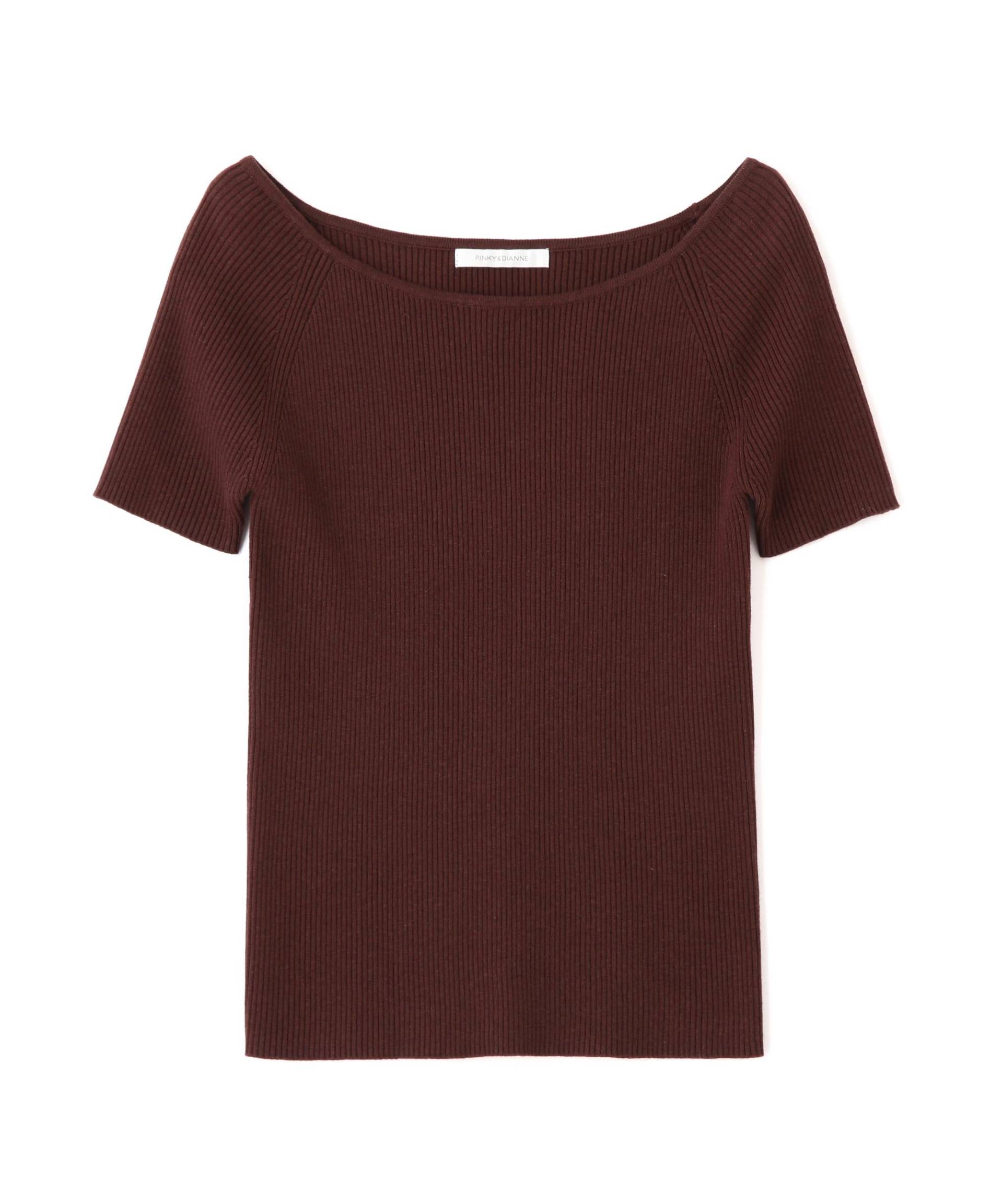 ◆オフショルダーリブニット ブラウン