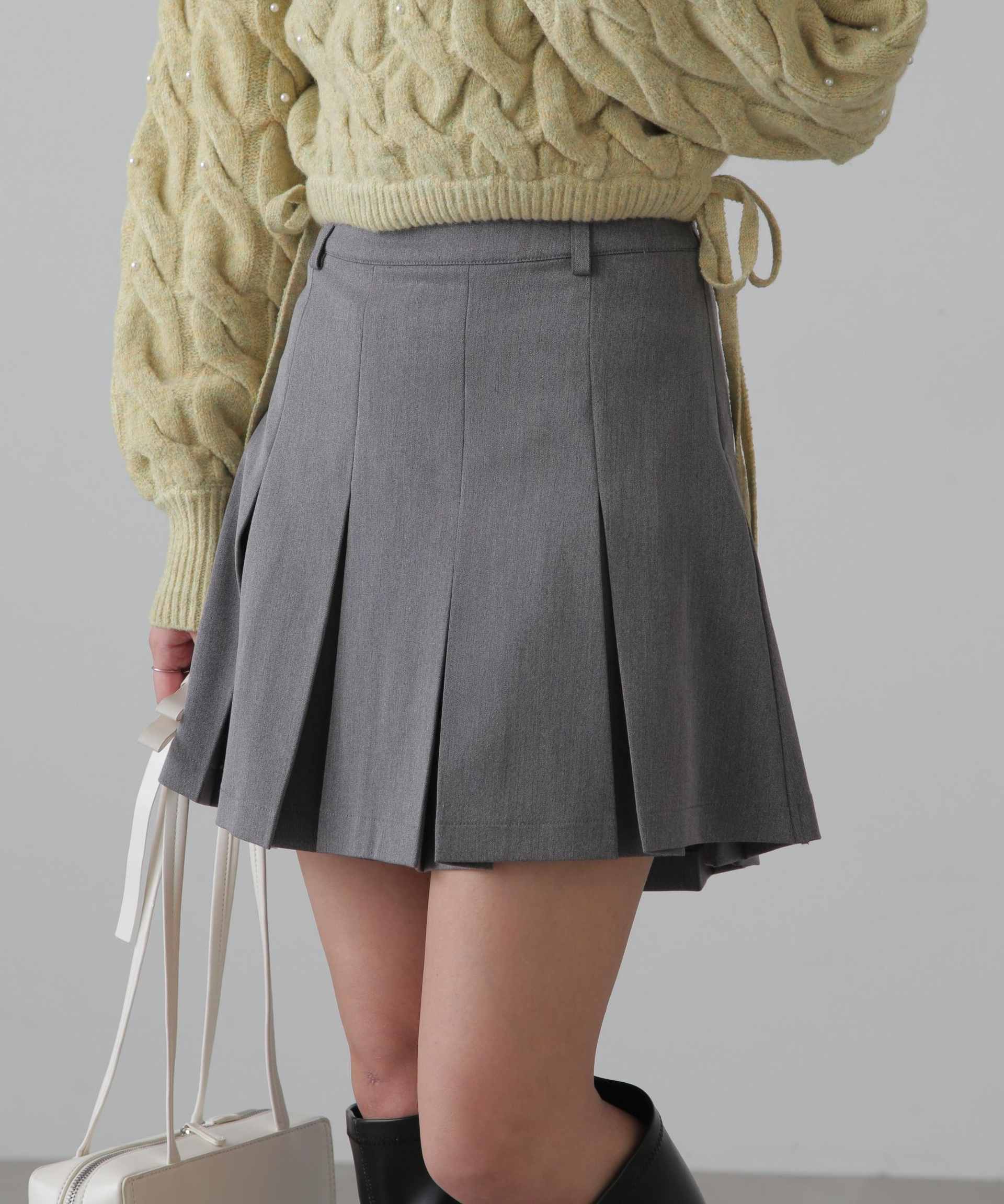 インナーパンツ付プリーツミニスカート グレー